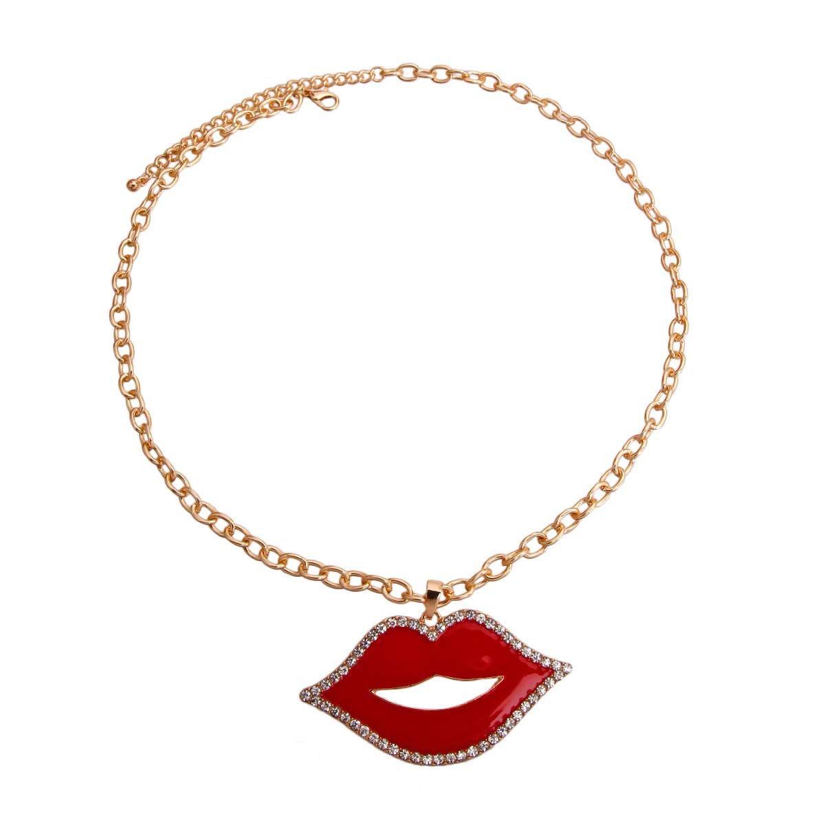 Red Lips Gold Chain Necklace|18 inches - Premium Wholesale Jewelry from Pinktown - Just $10! Shop now at chiquestyles