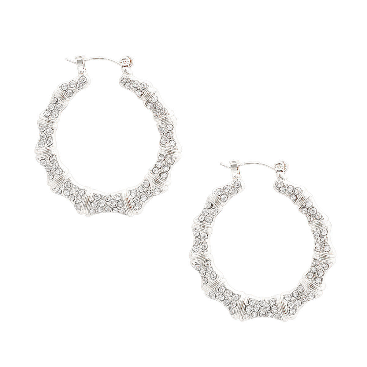 Silver Bling Thin Bamboo Hoops|1.35 inches - Premium Wholesale Jewelry from Pinktown - Just $12! Shop now at chiquestyles