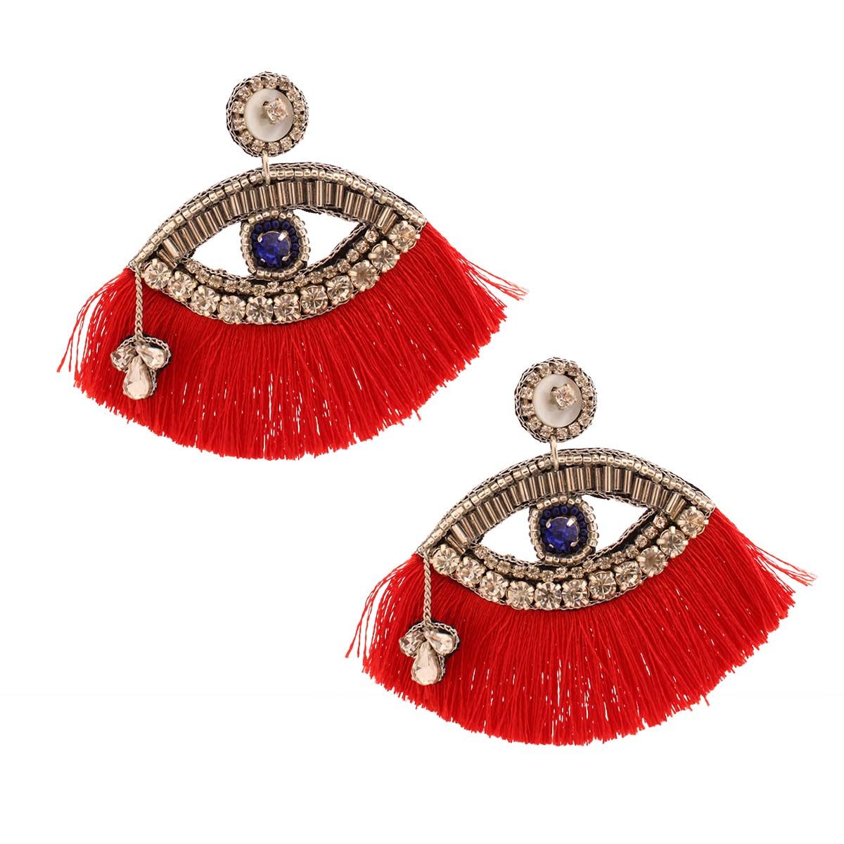 Red Tassel Rhinestone Eye Earrings|3 inches - Premium Wholesale Jewelry from Pinktown - Just $13! Shop now at chiquestyles