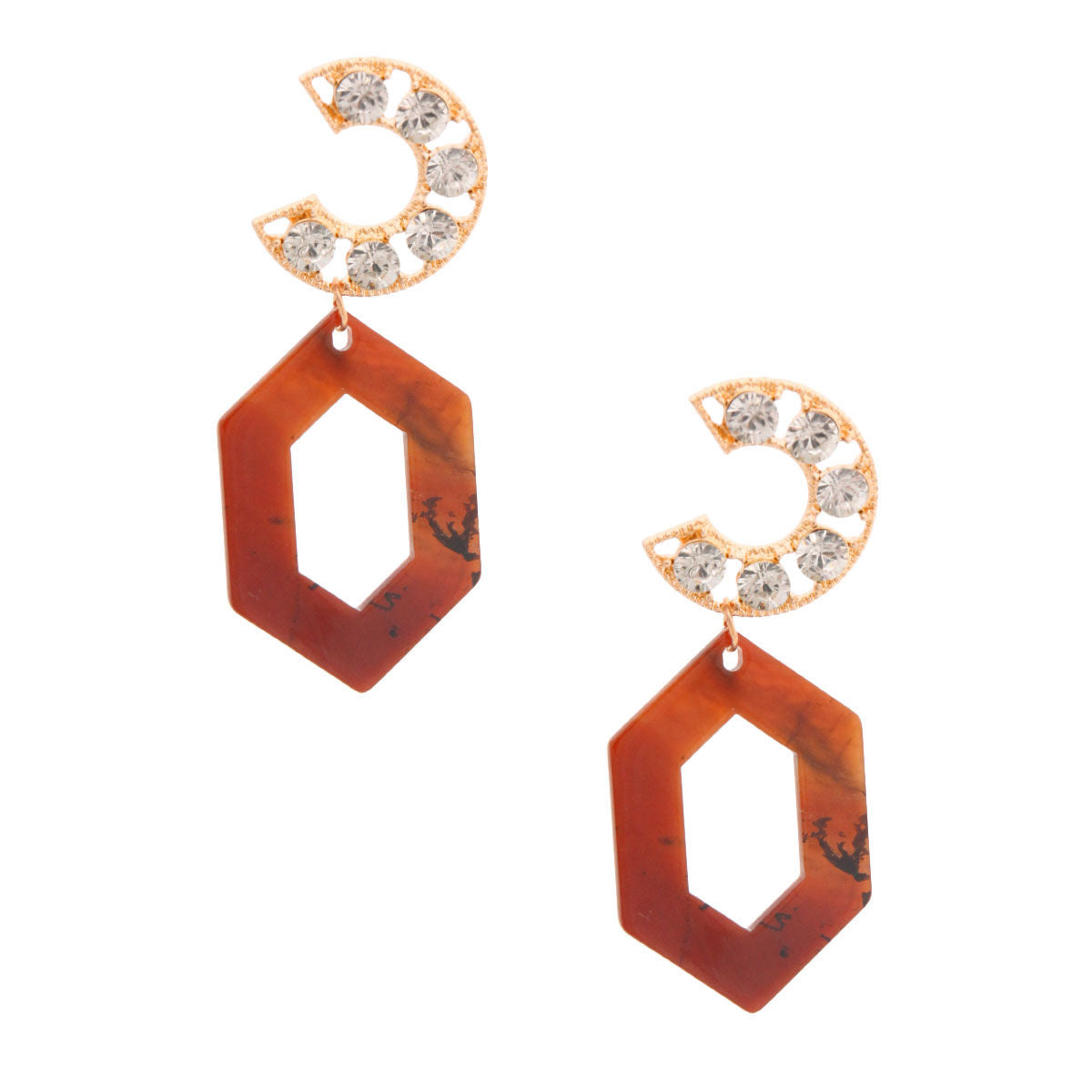 Brown Hexagon Crystal Earrings|3 inches - Premium Wholesale Jewelry from Pinktown - Just $6! Shop now at chiquestyles