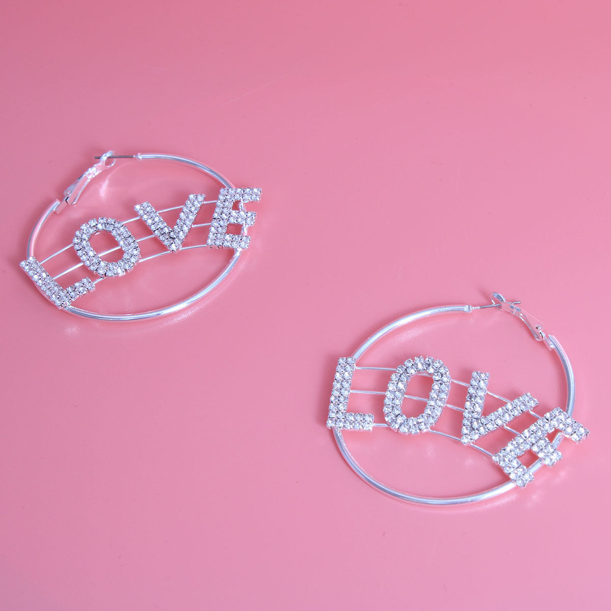 Rhinestone LOVE Silver Hoops|2.25 inches - Premium Wholesale Jewelry from Pinktown - Just $12! Shop now at chiquestyles