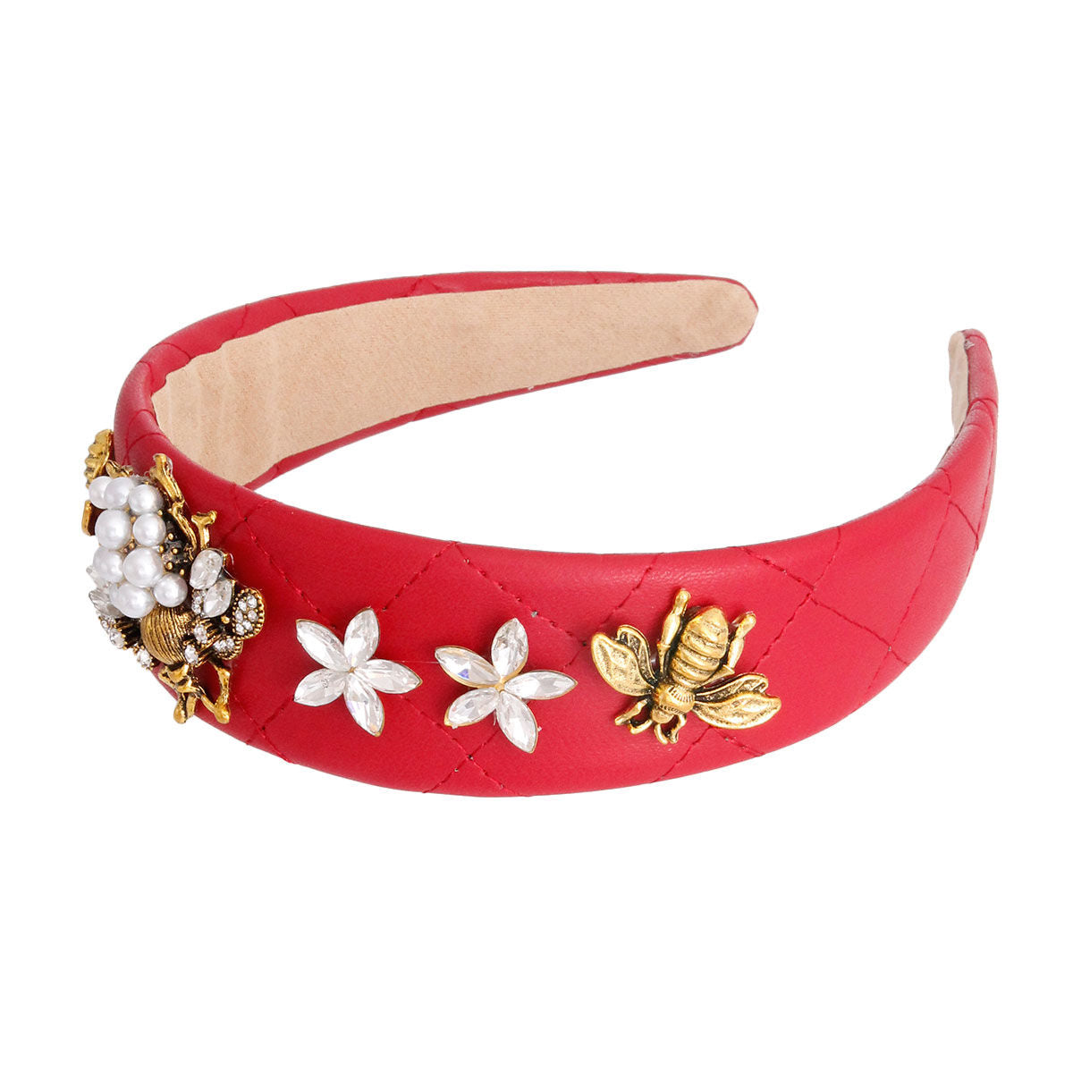 Designer Red Leather Bee Headband|Adjustable - Premium Wholesale Fashion Accessories from Pinktown - Just $17! Shop now at chiquestyles