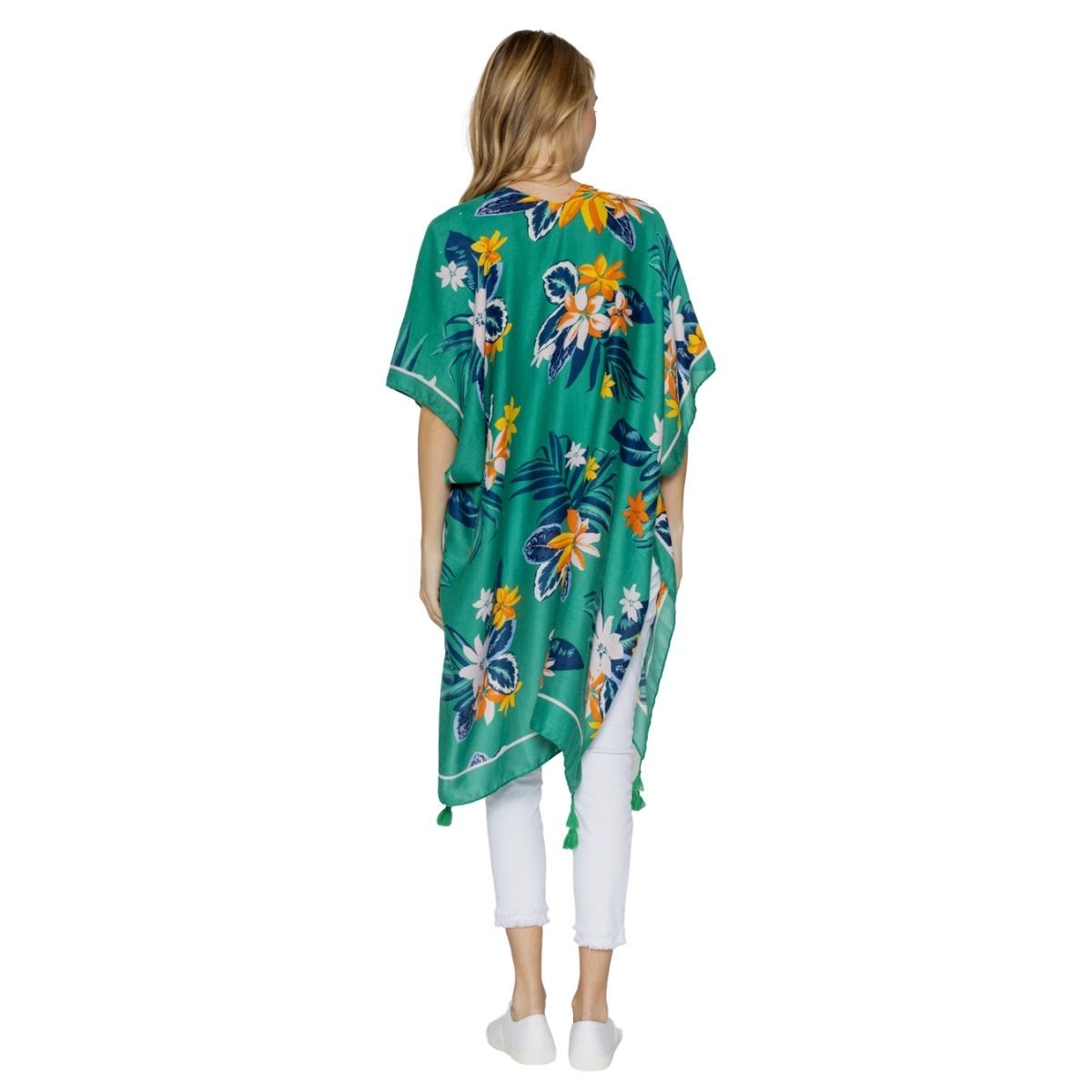 Green Tropical Floral Tassel Kimono|32.4 x 35.4 inches - Premium Wholesale Boutique Clothing from Pinktown - Just $23! Shop now at chiquestyles