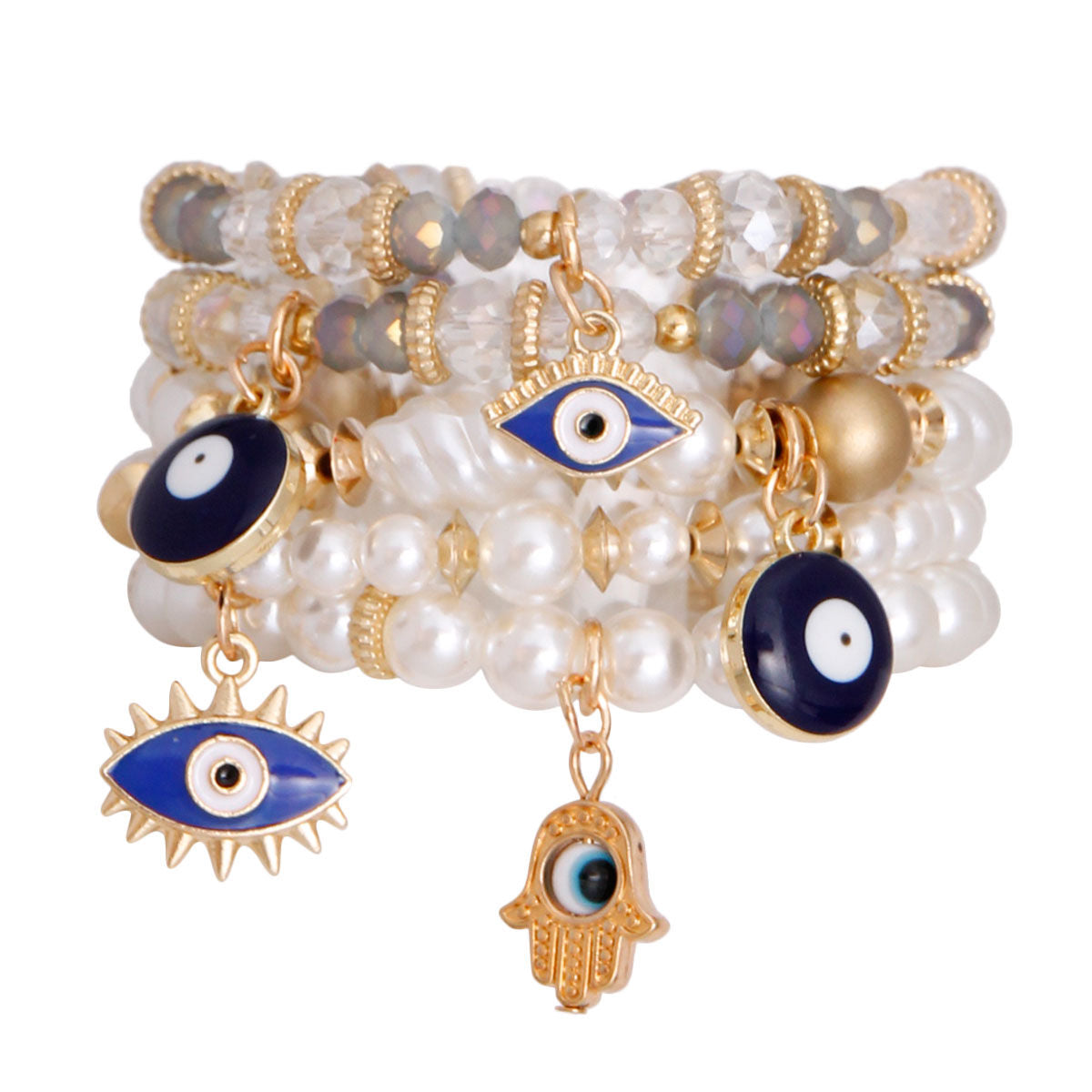 Cream Pearl Bead Evil Eye Bracelets|Stretch to Fit - Premium Wholesale Jewelry from Pinktown - Just $13! Shop now at chiquestyles
