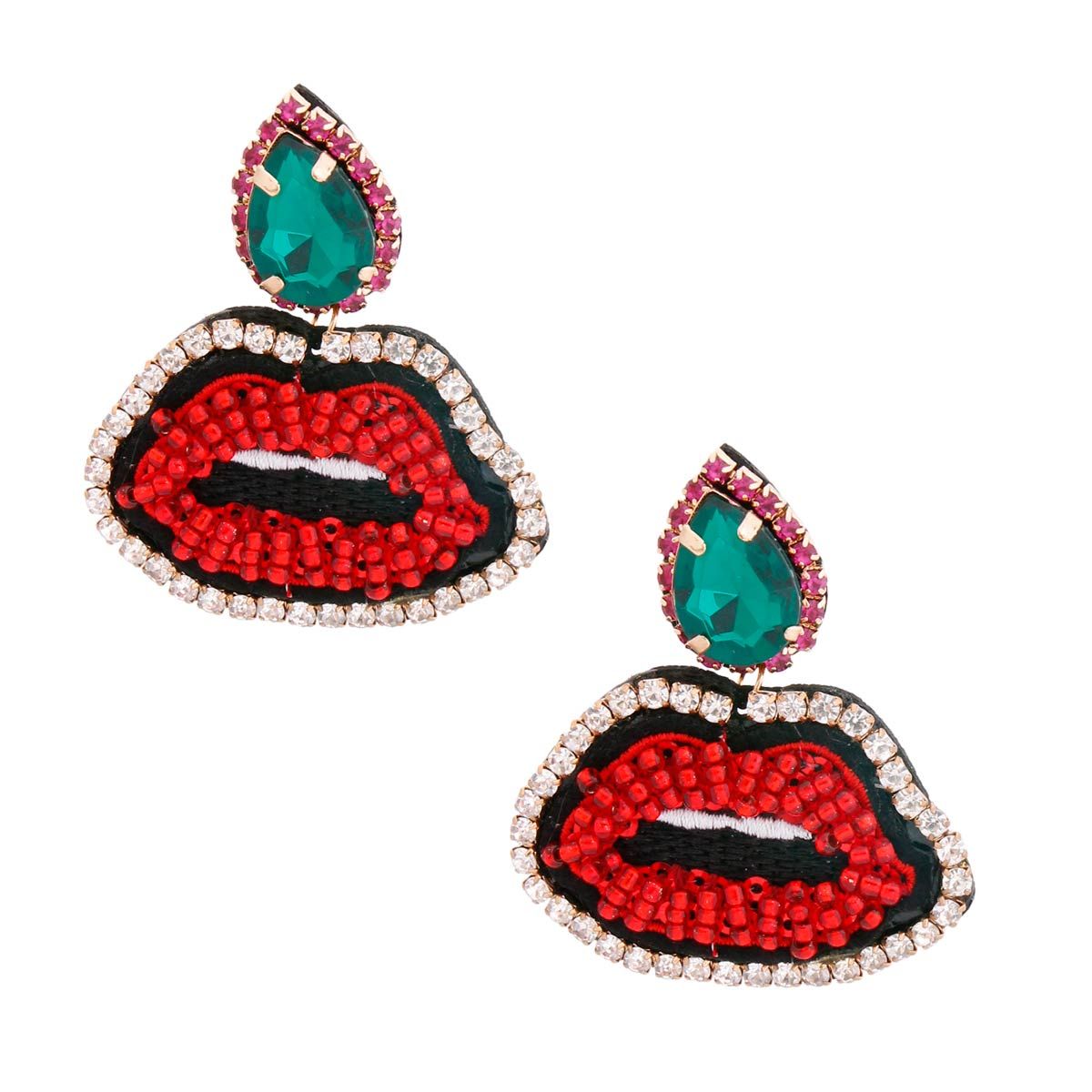 Green Teardrop Lips Earrings|2.25 inches - Premium Wholesale Jewelry from Pinktown - Just $18! Shop now at chiquestyles