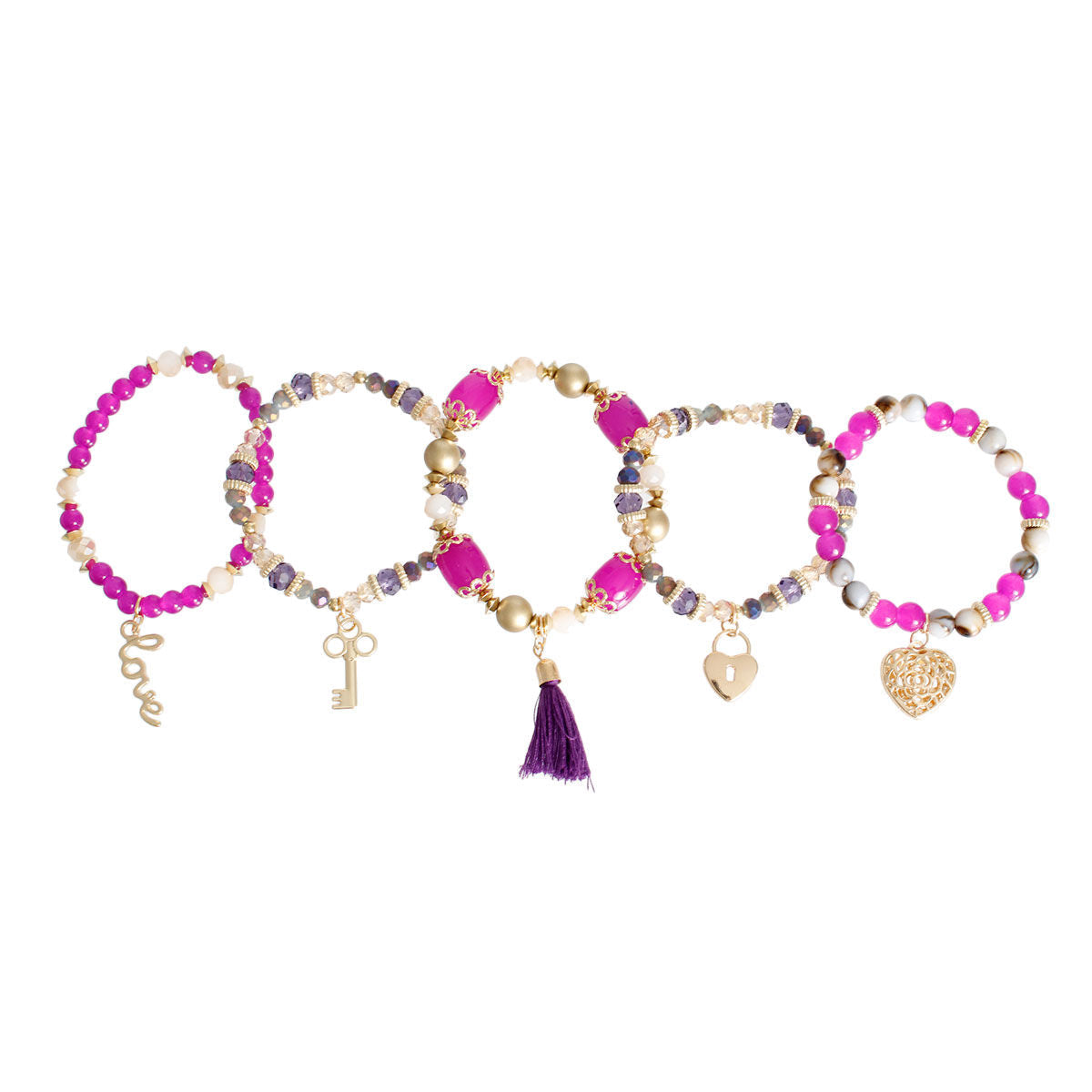 Purple Glass Love Charm Bracelets|Stretch to Fit - Premium Wholesale Jewelry from Pinktown - Just $14! Shop now at chiquestyles