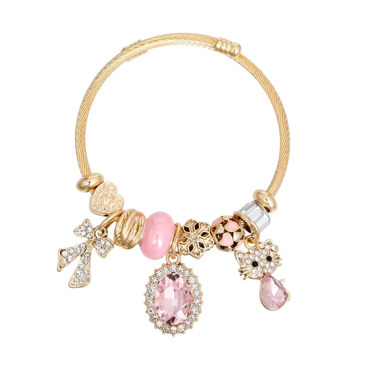 Cable Bangle Pink Kitty Gold Bracelet for Women - Premium Wholesale Jewelry from Pinktown - Just $10! Shop now at chiquestyles
