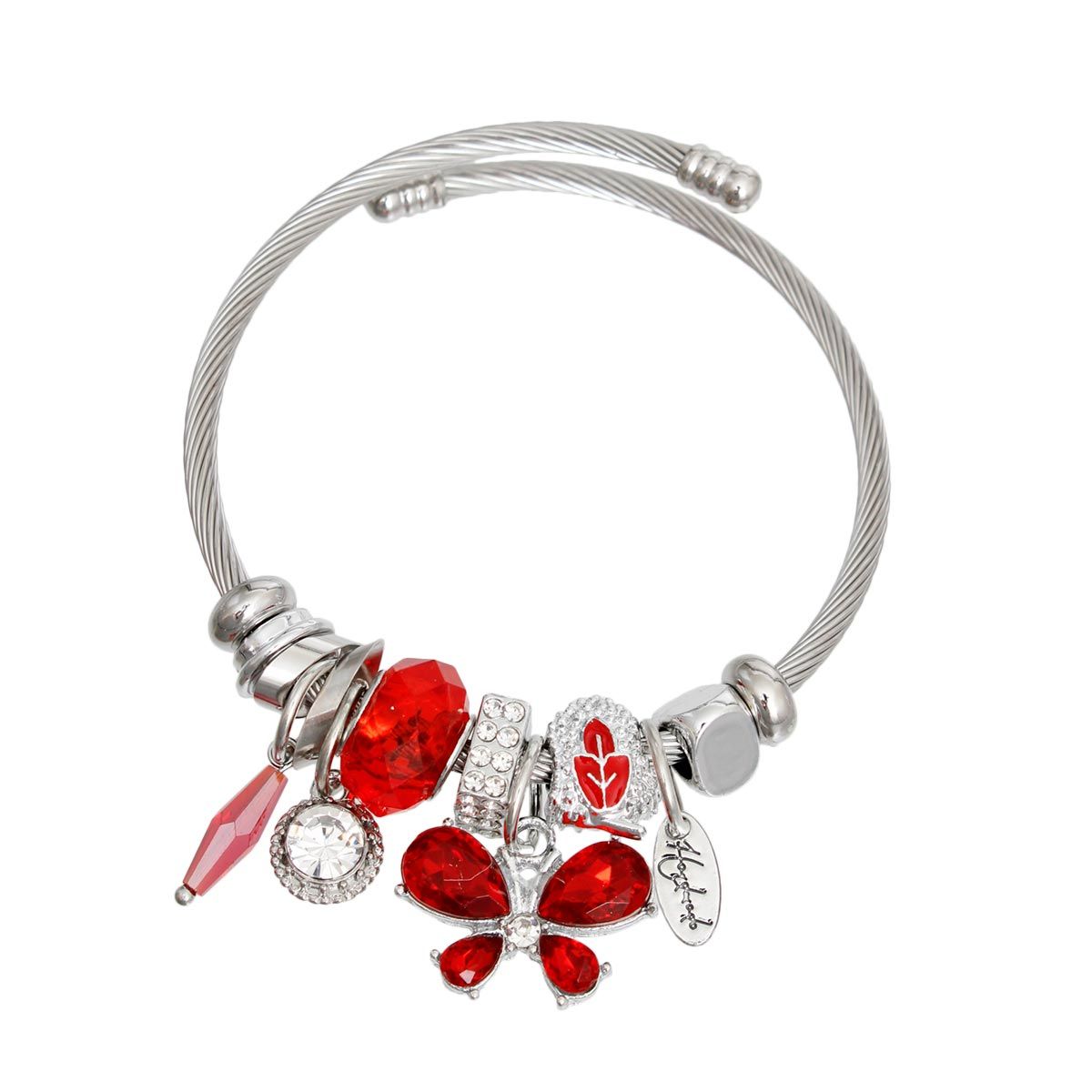 Cable Bangle Red Butterfly Silver Bracelet Women - Premium Wholesale Jewelry from Pinktown - Just $10! Shop now at chiquestyles