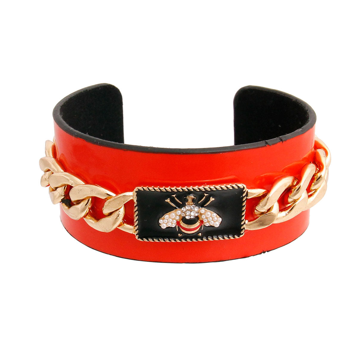 Red Designer Bee Chain Cuff|8.5 inches - Premium Wholesale Jewelry from Pinktown - Just $12! Shop now at chiquestyles