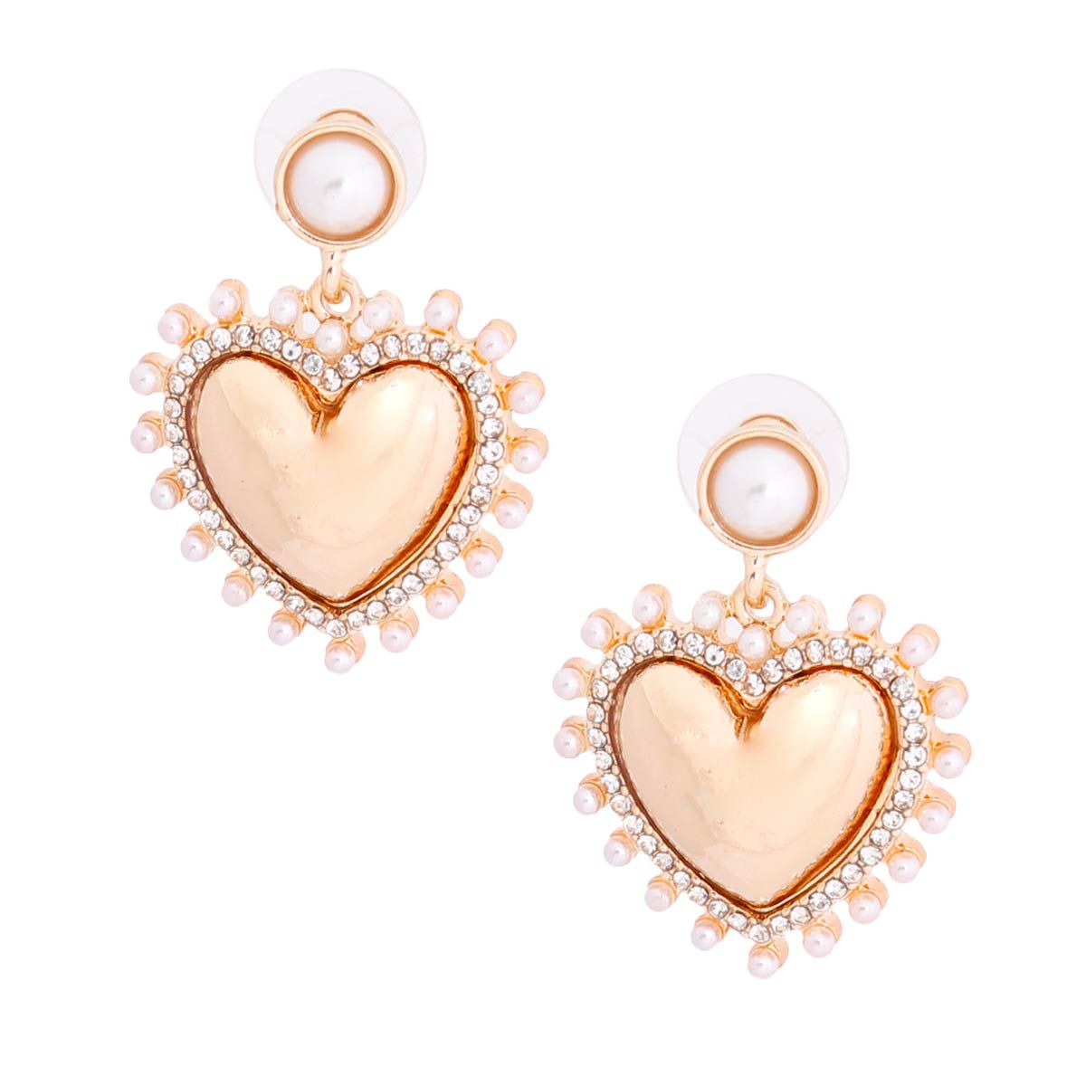 Cream Pearl and Gold Heart Earrings|1.25 inches - Premium Wholesale Jewelry from Pinktown - Just $11! Shop now at chiquestyles