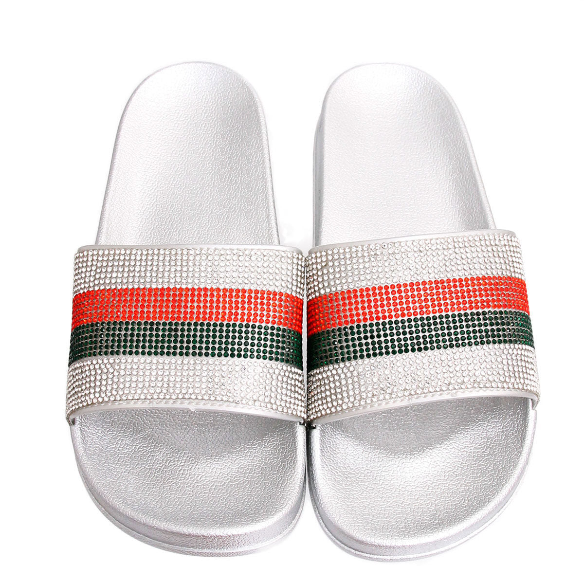 Size 11 Striped Silver Slides|Size 11 - Premium Wholesale Fashion Accessories from Pinktown - Just $22! Shop now at chiquestyles