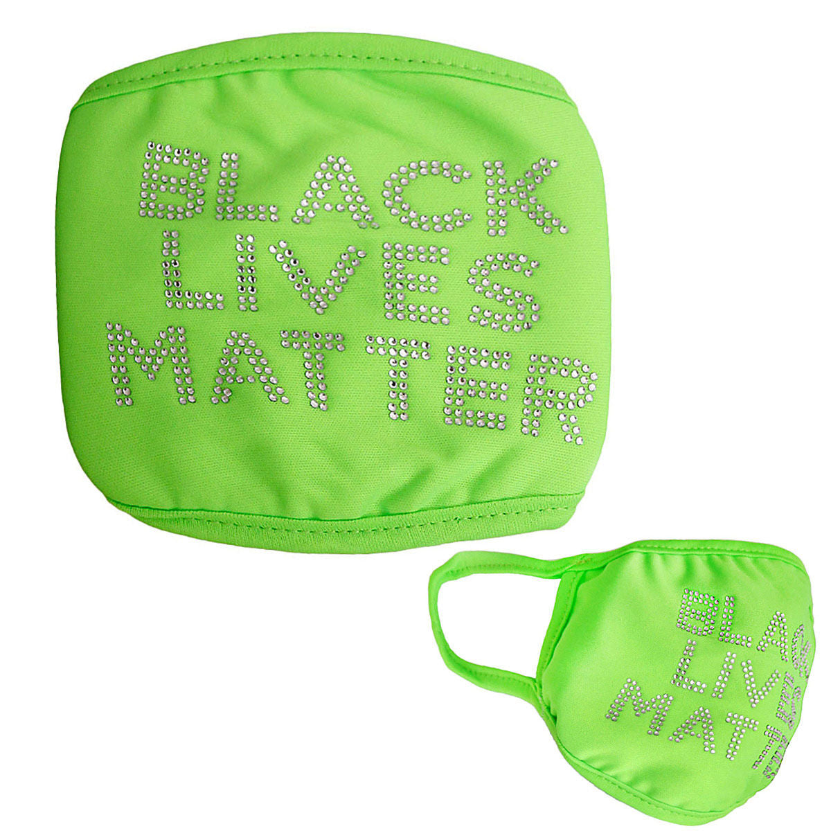 Neon Green Rhinestone BLACK LIVES MATTER Mask|Stretch to Fit - Premium Wholesale Fashion Accessories from Pinktown - Just $6! Shop now at chiquestyles