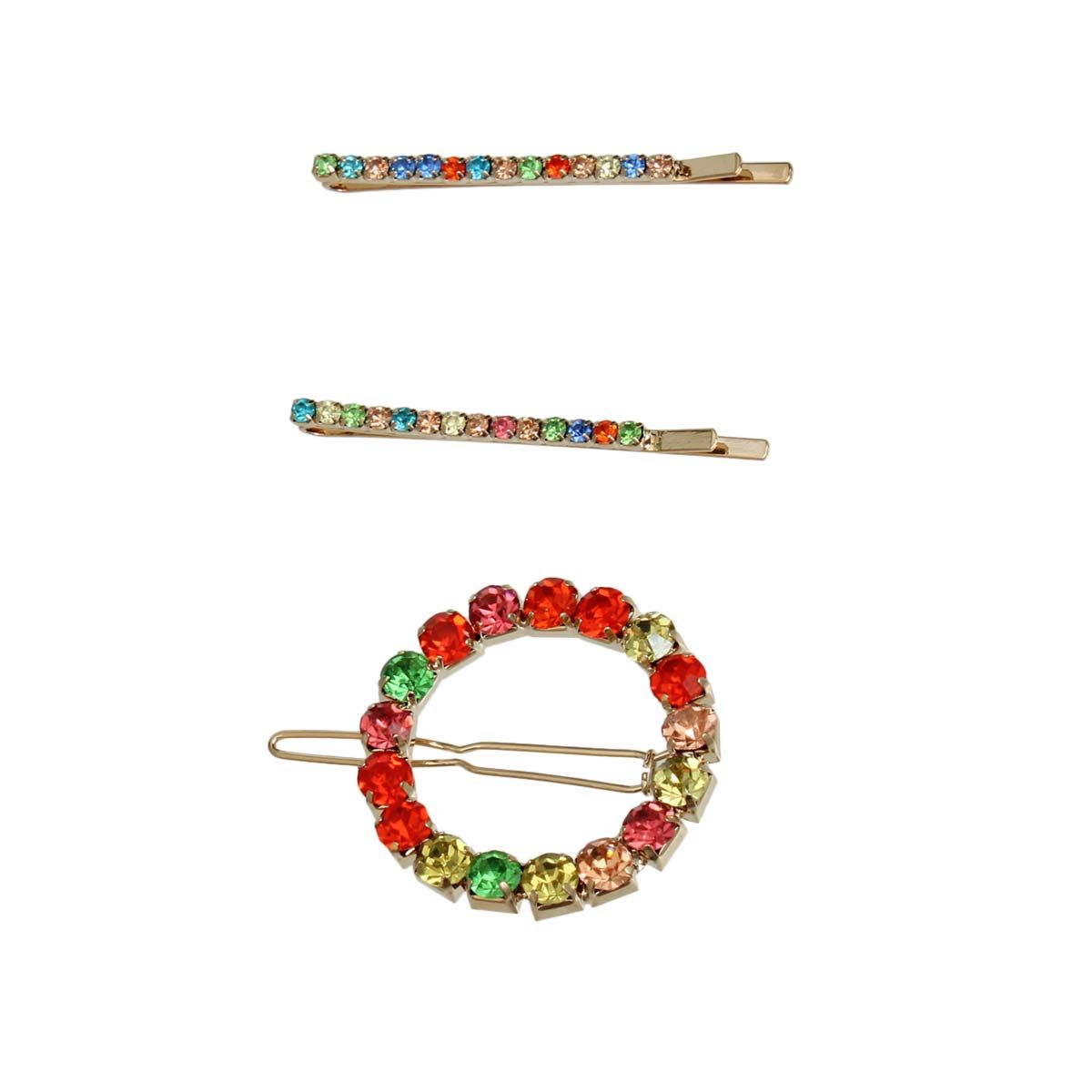 3 Pcs Multi Rhinestone Gold Circle Hair Pin Set|2 inches - Premium Wholesale Fashion Accessories from Pinktown - Just $8! Shop now at chiquestyles
