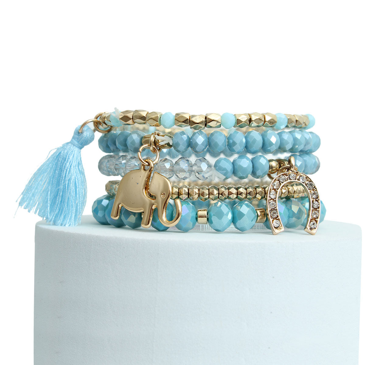 Light Blue Elephant Horseshoe Bracelets|Stretch to Fit - Premium Wholesale Jewelry from Pinktown - Just $13! Shop now at chiquestyles