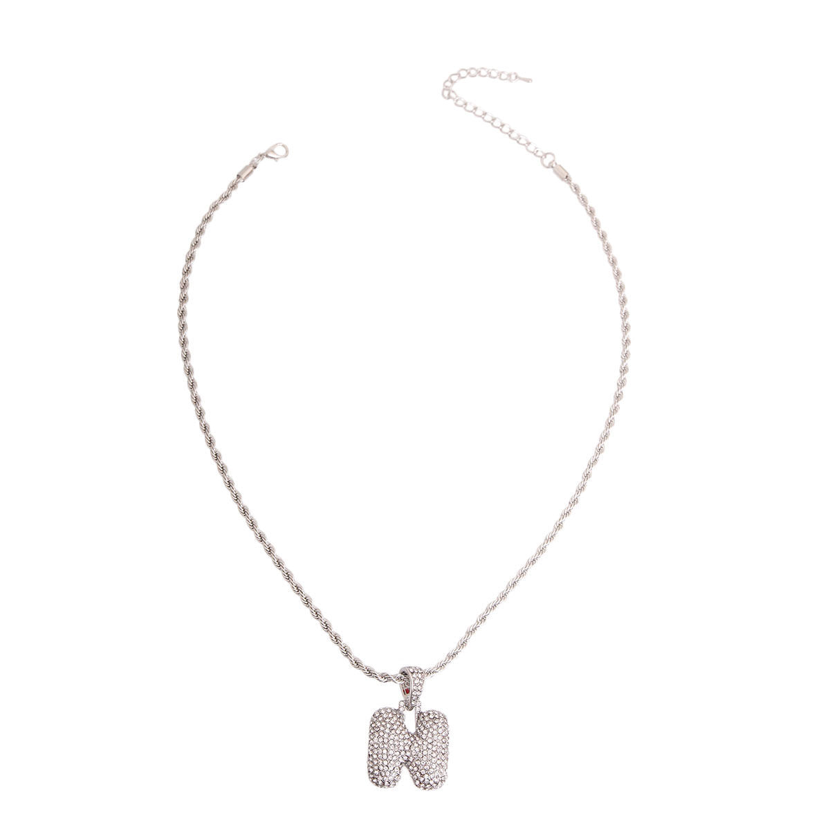 N Rhinestone Silver Necklace|20 inches - Premium Wholesale Jewelry from Pinktown - Just $13! Shop now at chiquestyles