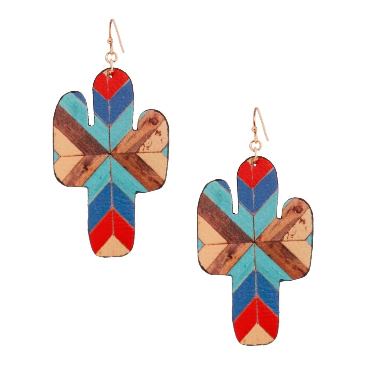 Multi Mosaic Leather Cactus Earrings|2.5 inches - Premium Wholesale Jewelry from Pinktown - Just $11! Shop now at chiquestyles