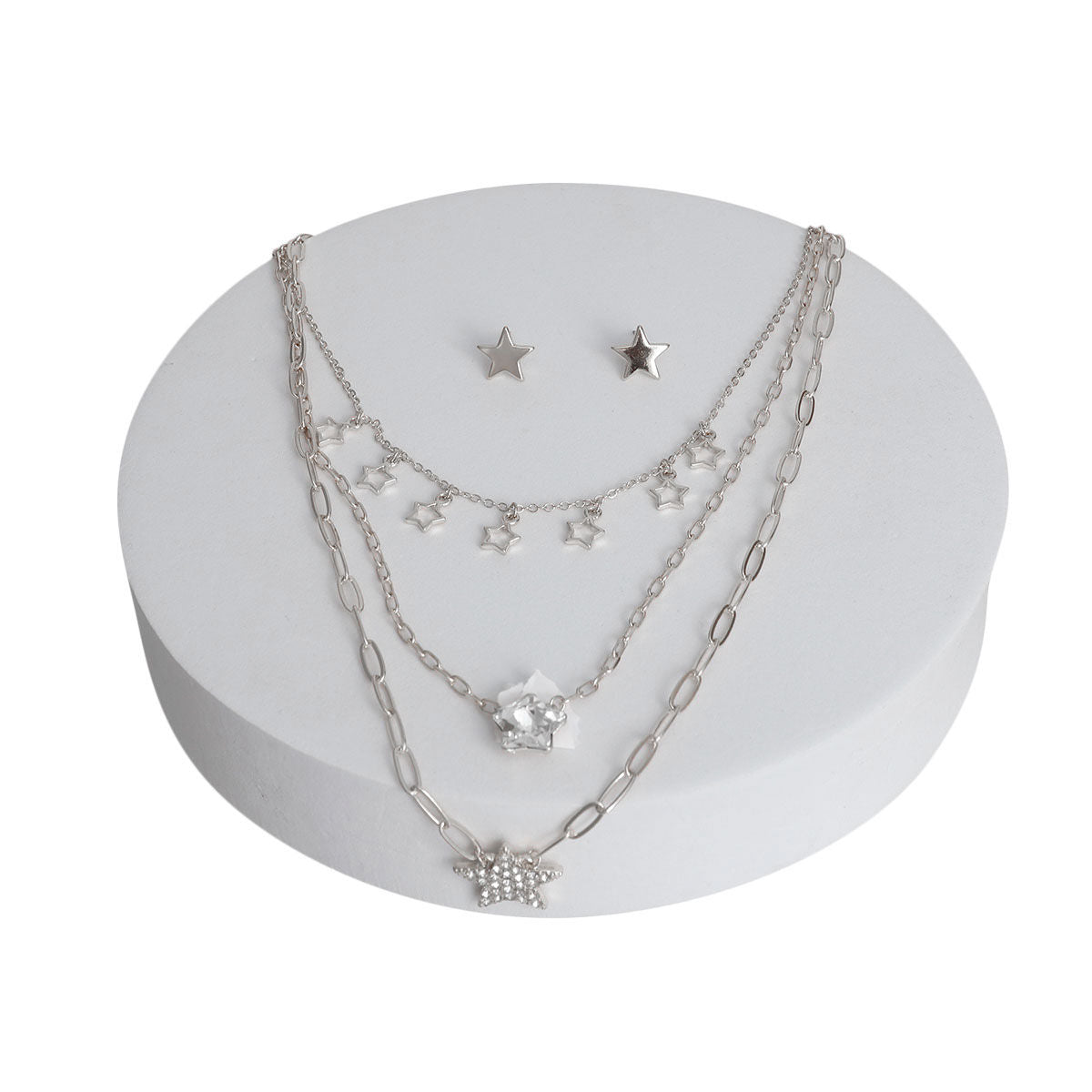 Silver 3 Layer Chain Star Necklace|16 inches - Premium Wholesale Jewelry from Pinktown - Just $15! Shop now at chiquestyles