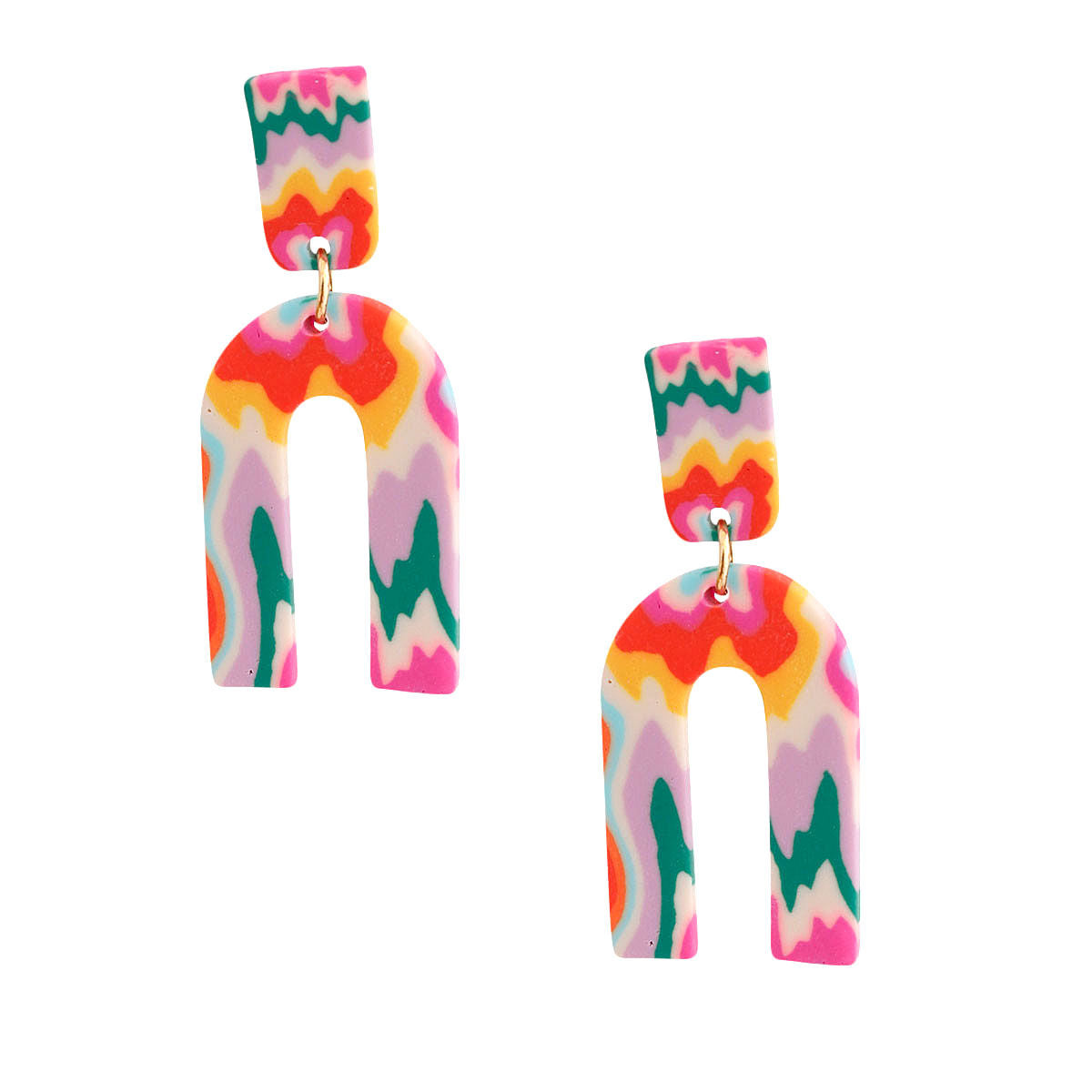Rainbow Marbled Clay U Drop Earrings|2.15 inches - Premium Wholesale Jewelry from Pinktown - Just $13! Shop now at chiquestyles