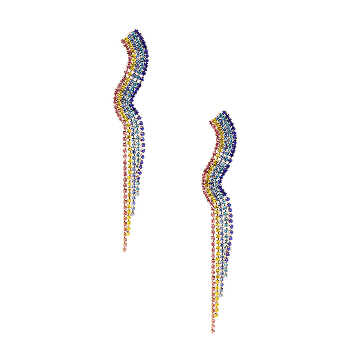 Curvy Rainbow Rhinestone Earrings|4.5 inches - Premium Wholesale Jewelry from Pinktown - Just $11! Shop now at chiquestyles