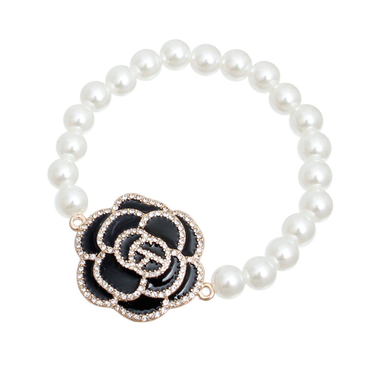 Black Flower Pearl Bracelet|Stretch to Fit - Premium Wholesale Jewelry from Pinktown - Just $12! Shop now at chiquestyles