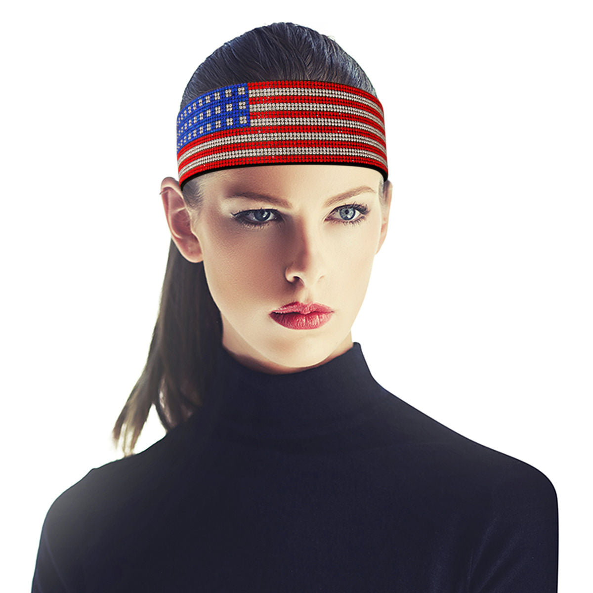 Rhinestone Flag Stretch Headband|Stretch to Fit - Premium Wholesale Fashion Accessories from Pinktown - Just $13! Shop now at chiquestyles