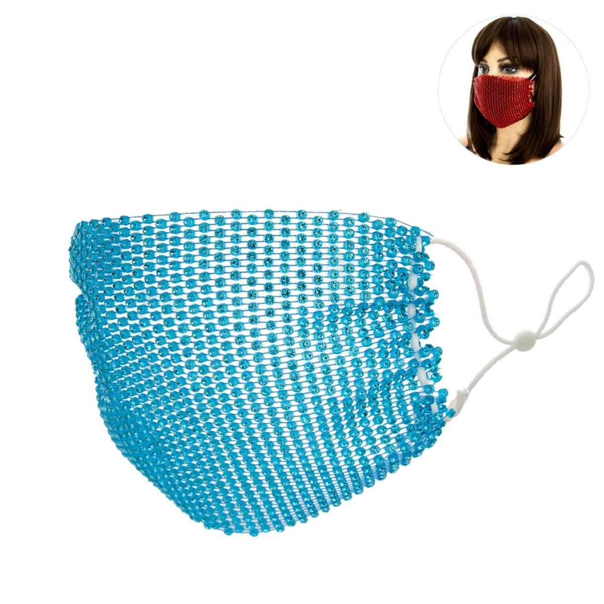 Aqua Rhinestone Mesh Fashion Mask|Stretch to Fit - Premium Wholesale Fashion Accessories from Pinktown - Just $9! Shop now at chiquestyles