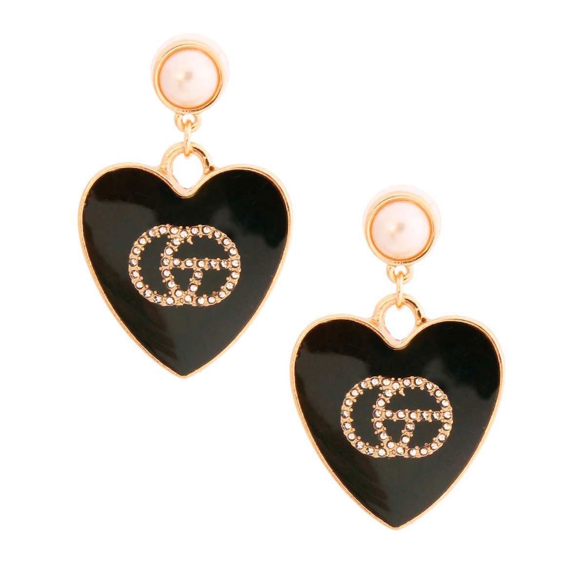 Black and Gold Metal Heart Designer Earrings|1.75 inches - Premium Wholesale Jewelry from Pinktown - Just $11! Shop now at chiquestyles