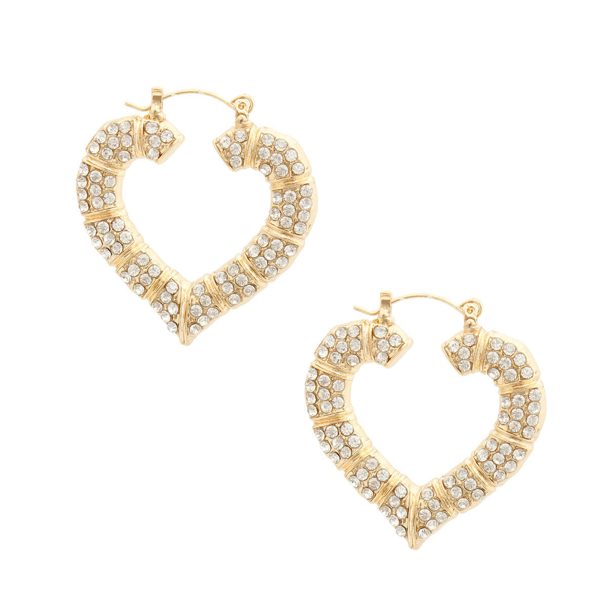 Gold Bling Heart Bamboo Hoops|1.5 inches - Premium Wholesale Jewelry from Pinktown - Just $12! Shop now at chiquestyles