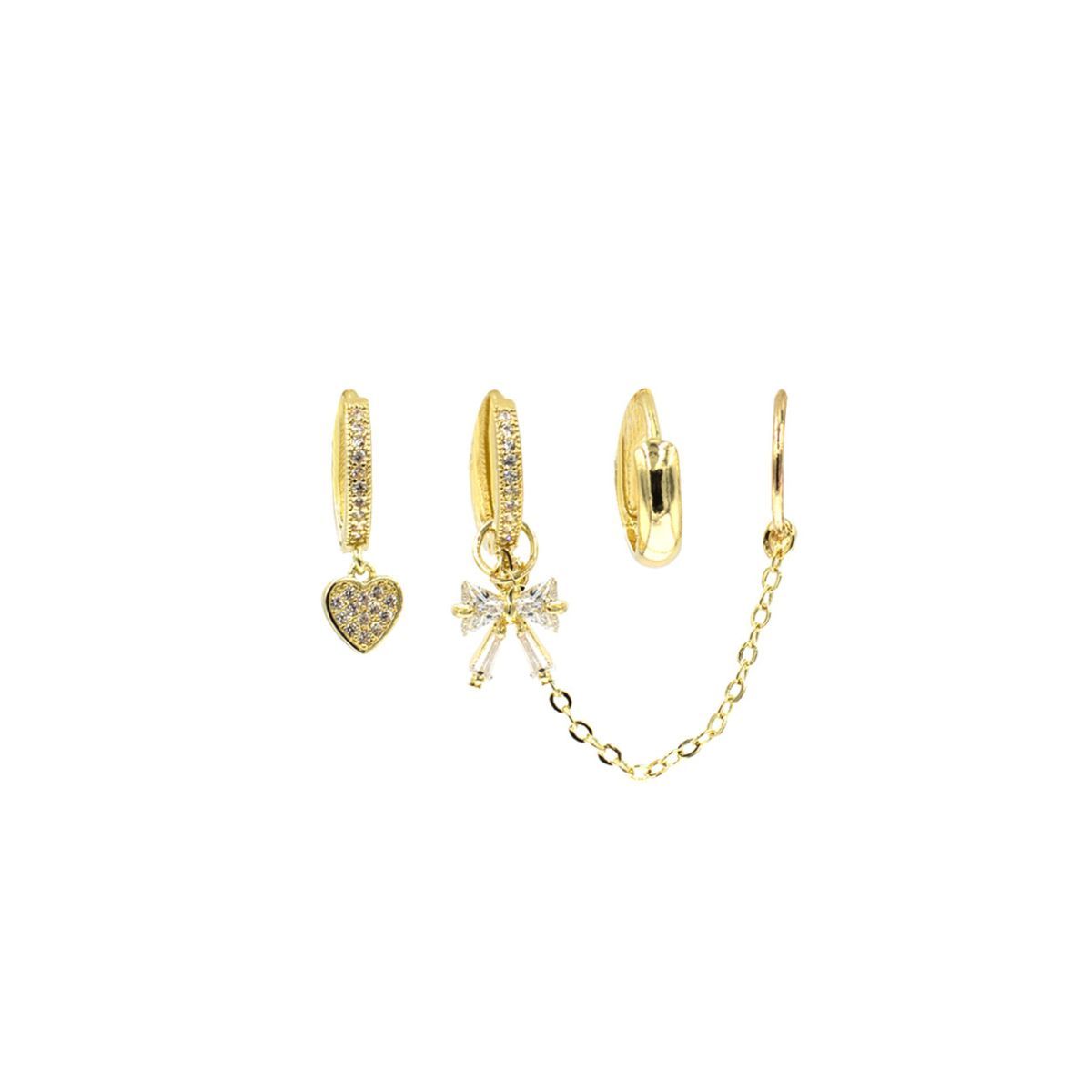 CZ Pave Huggie Hoop Bow Ear Cuff Set|.5 inches - Premium Wholesale Jewelry from Pinktown - Just $10! Shop now at chiquestyles