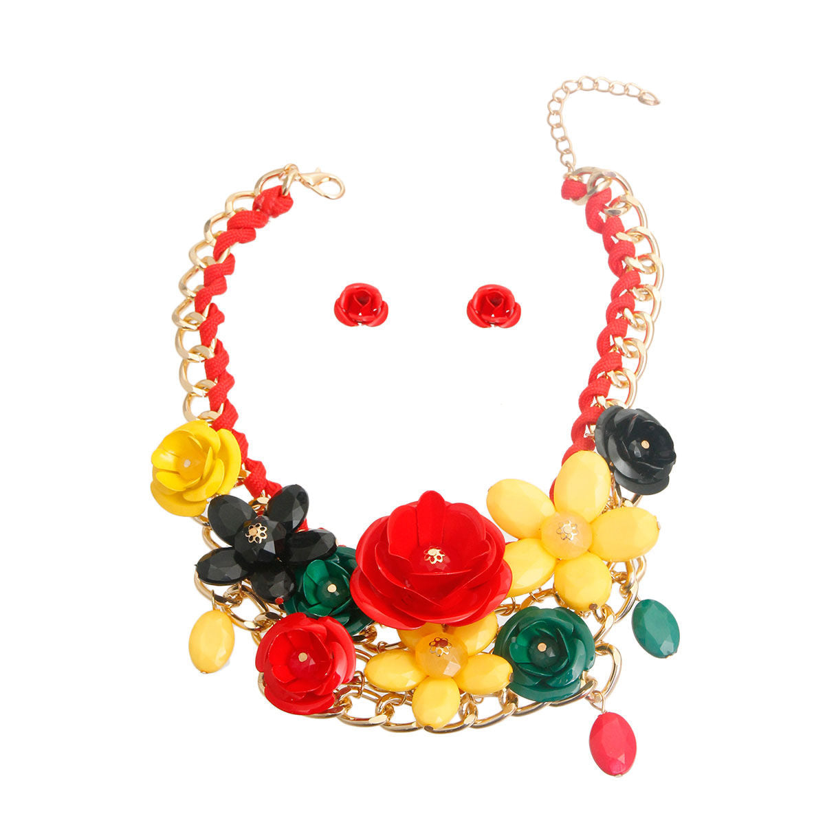 Red, Green, and Yellow Chunky Rose Necklace|18 inches - Premium Wholesale Jewelry from Pinktown - Just $23! Shop now at chiquestyles