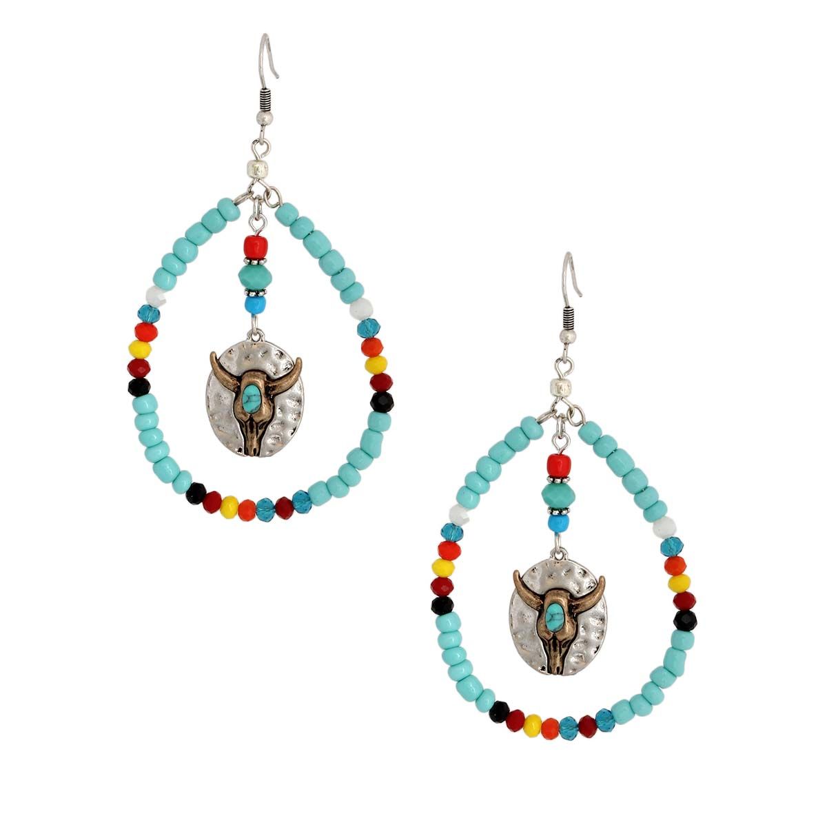 Turquoise Bead Teardrop Longhorn Earrings|2.5 inches - Premium Wholesale Jewelry from Pinktown - Just $12! Shop now at chiquestyles