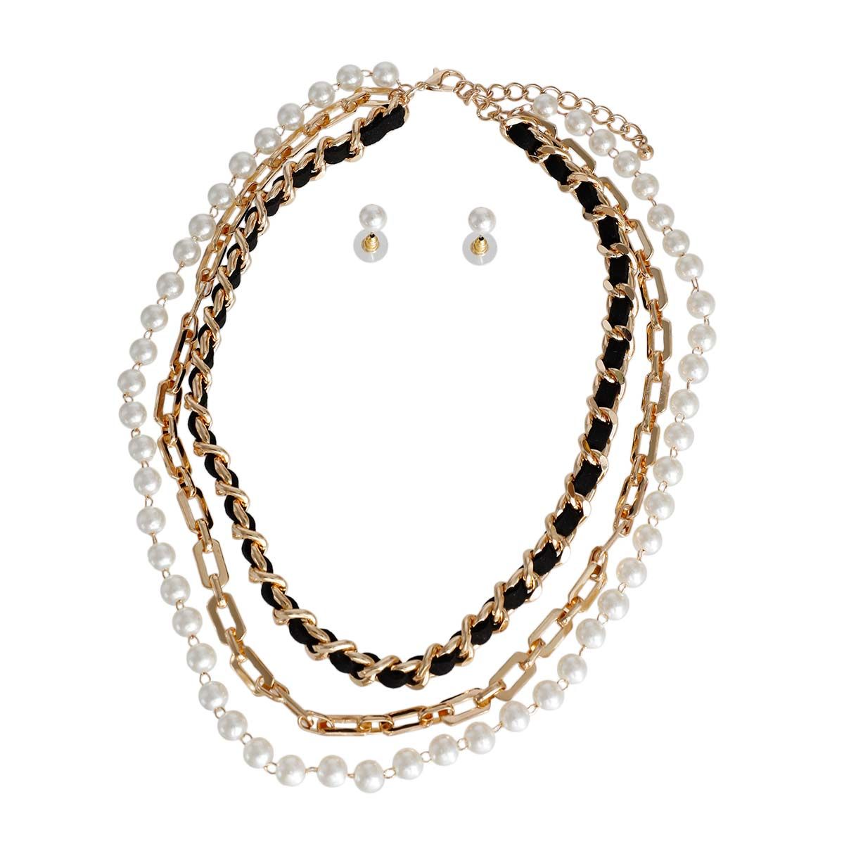 3 Layer Gold Chain and Pearl Necklace|16 inches - Premium Wholesale Jewelry from Pinktown - Just $18! Shop now at chiquestyles