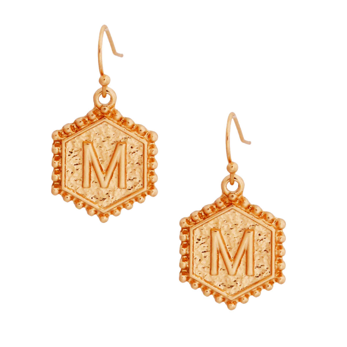 M Hexagon Initial Earrings|1 inch - Premium Wholesale Jewelry from Pinktown - Just $7! Shop now at chiquestyles