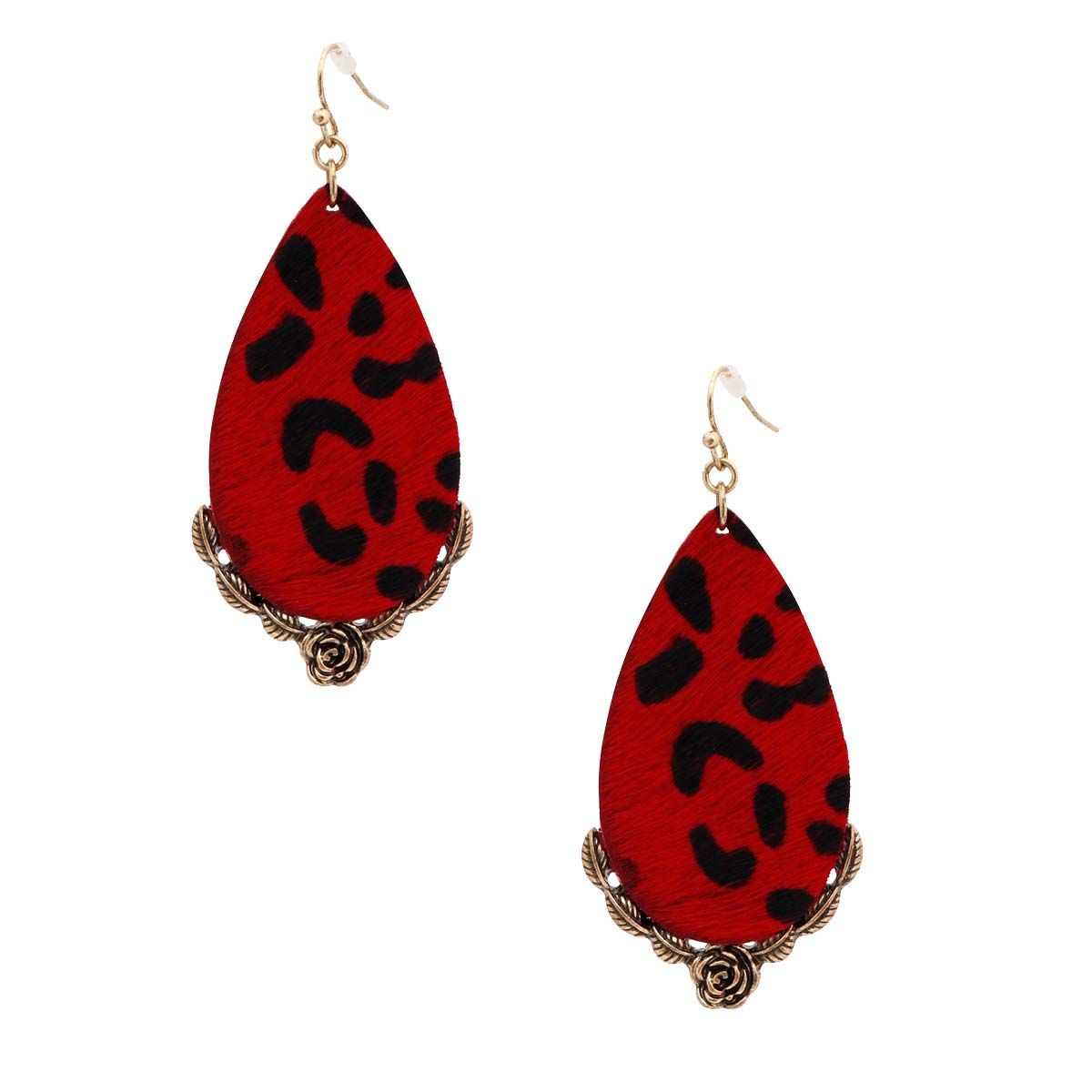 Red Leather Animal Print Teardrop Earrings|2.5 inches - Premium Wholesale Jewelry from Pinktown - Just $12! Shop now at chiquestyles