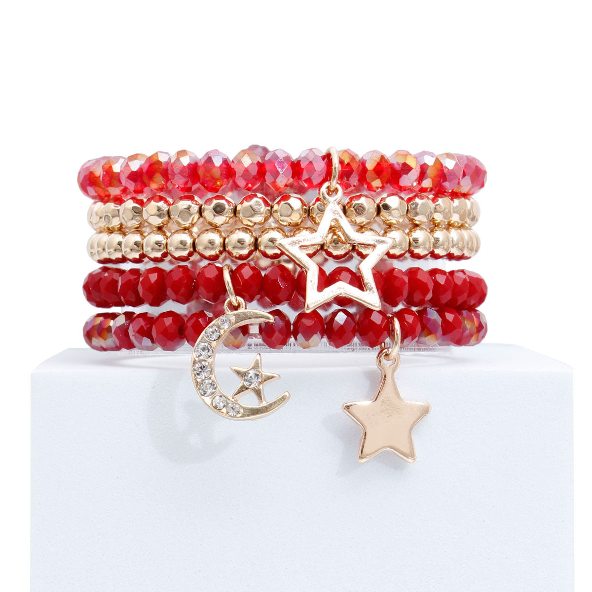 Red and Gold Glass Star Bracelets|Stretch to Fit - Premium Wholesale Jewelry from Pinktown - Just $13! Shop now at chiquestyles