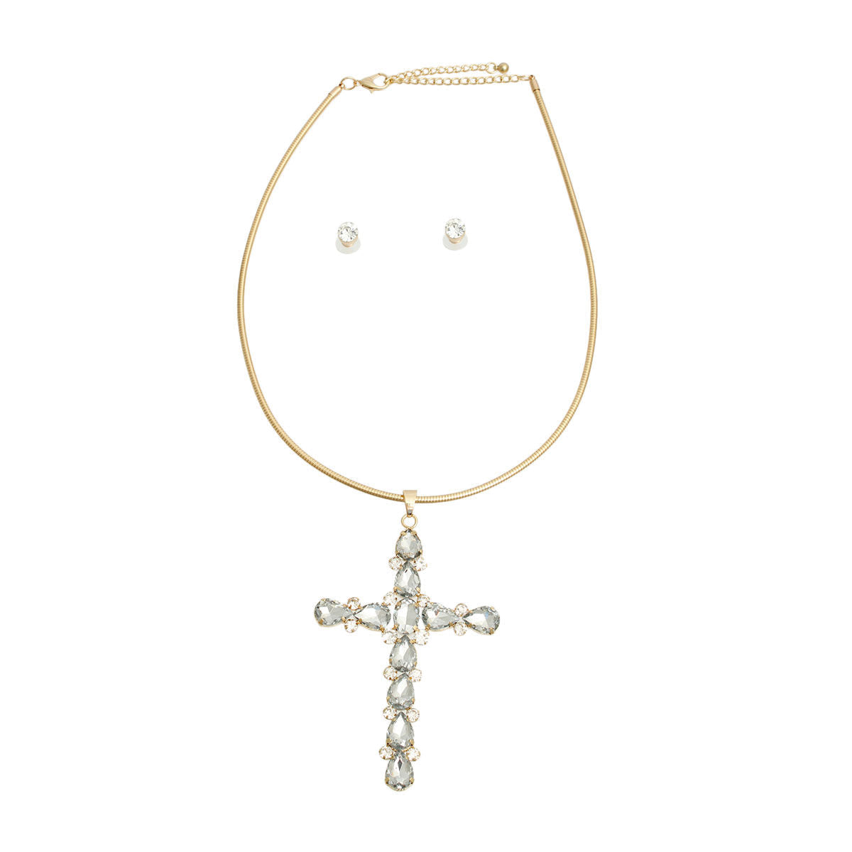 Gold Teardrop Crystal Cross Necklace|22 inches - Premium Wholesale Jewelry from Pinktown - Just $17! Shop now at chiquestyles