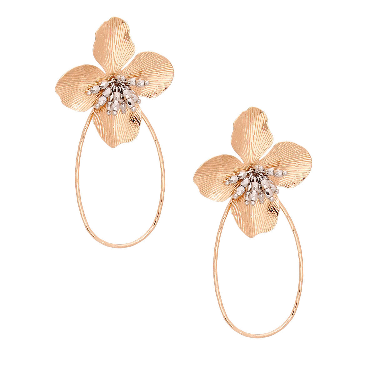 Gold Flower Teardrop Hoops|3 inches - Premium Wholesale Jewelry from Pinktown - Just $12! Shop now at chiquestyles