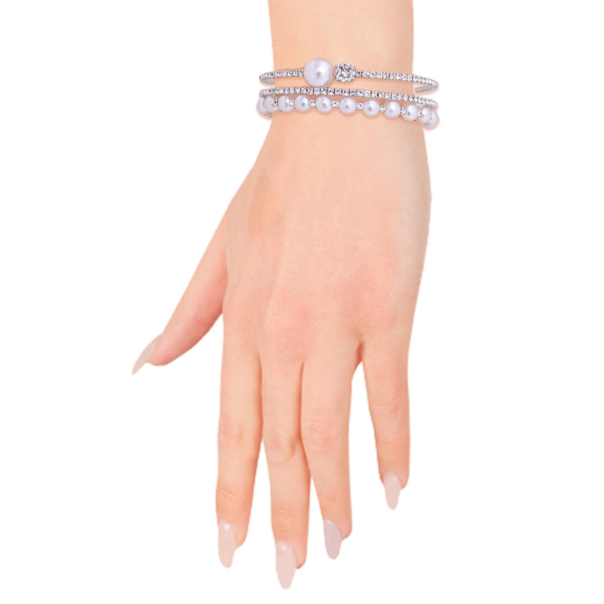 Silver Pearl 3 Line Rhinestone Cuff|Adjustable - Premium Wholesale Jewelry from Pinktown - Just $12! Shop now at chiquestyles