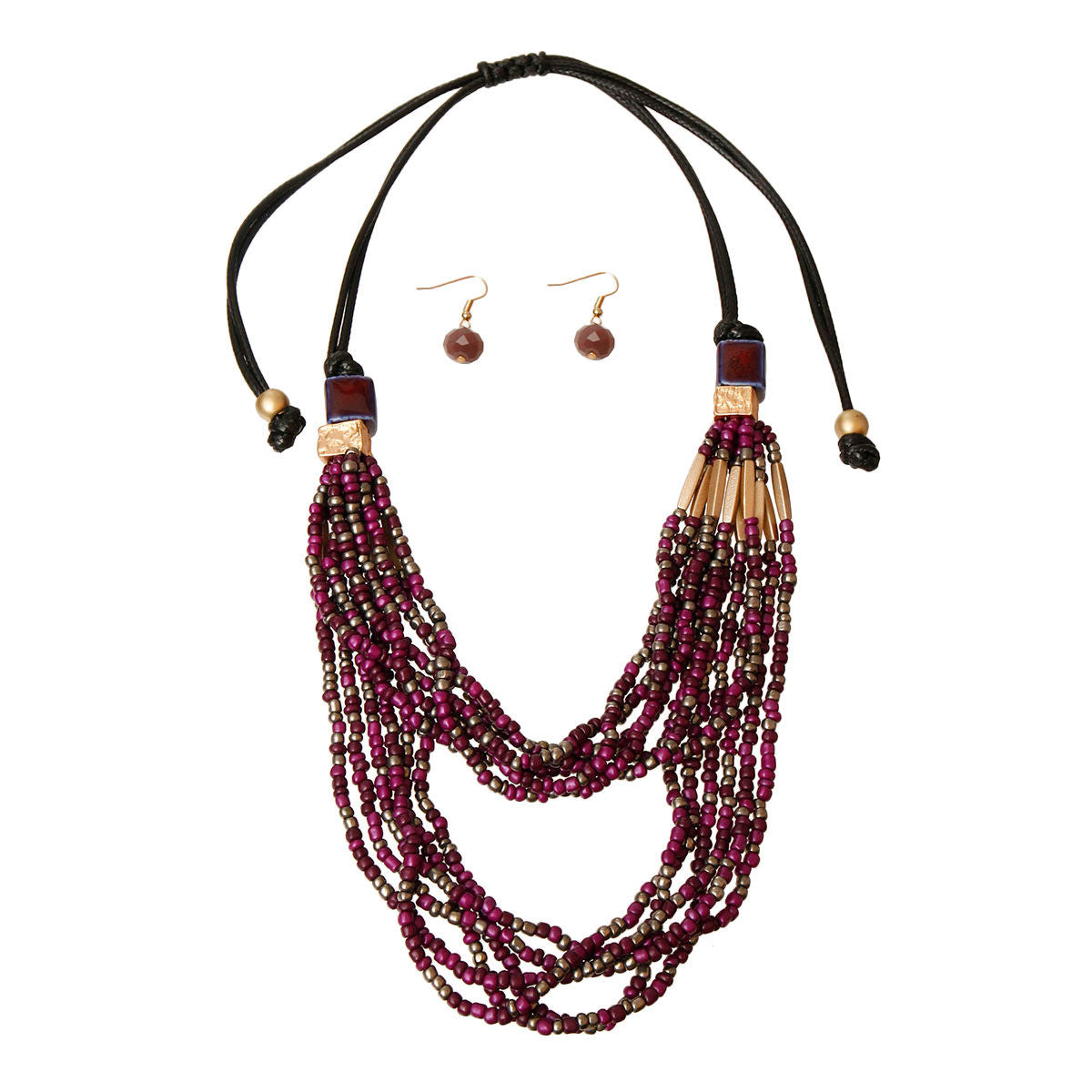 Purple Bead and Cord Set|20 inches - Premium Wholesale Jewelry from Pinktown - Just $17! Shop now at chiquestyles