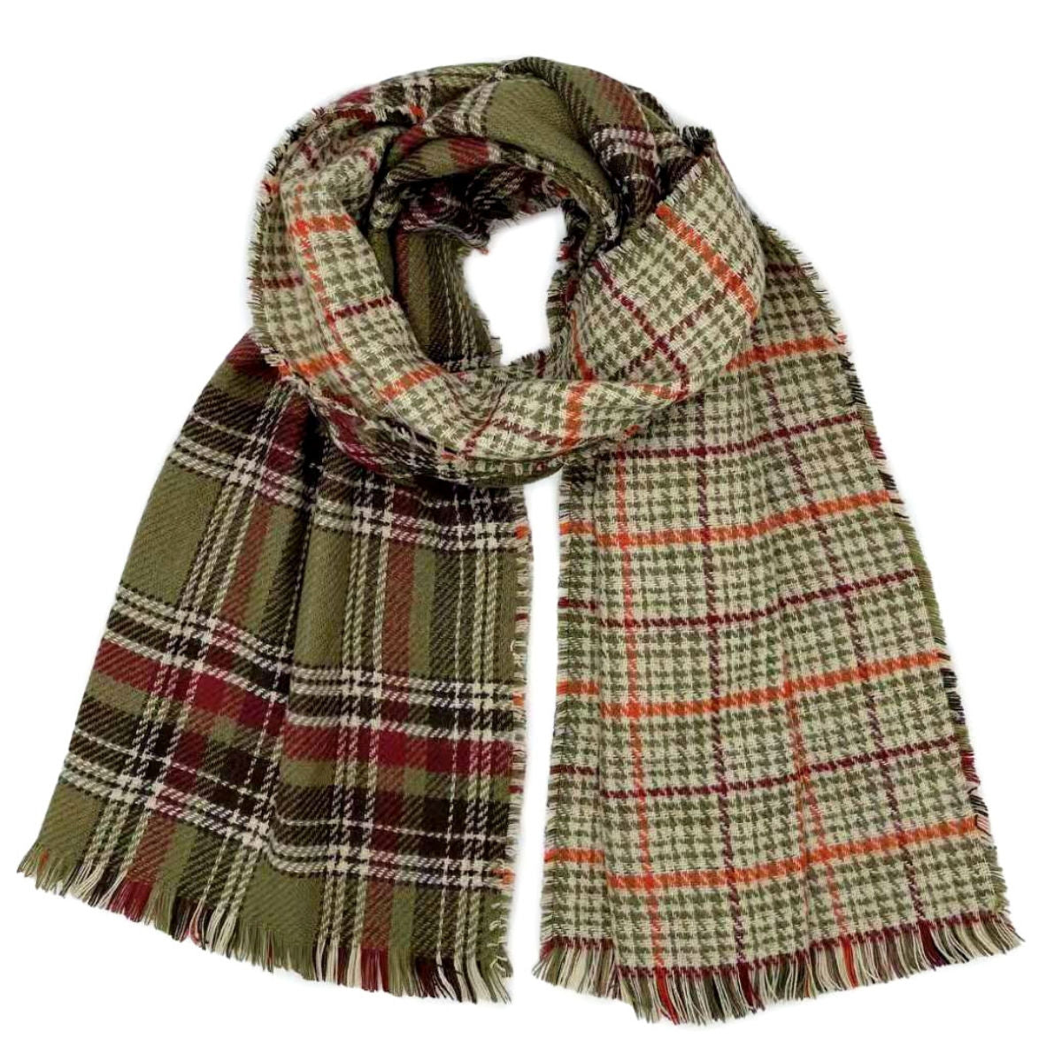 Olive Plaid Houndstooth Reversible Scarf|73.2 x 22.8 inches - Premium Wholesale Boutique Clothing from Pinktown - Just $25! Shop now at chiquestyles