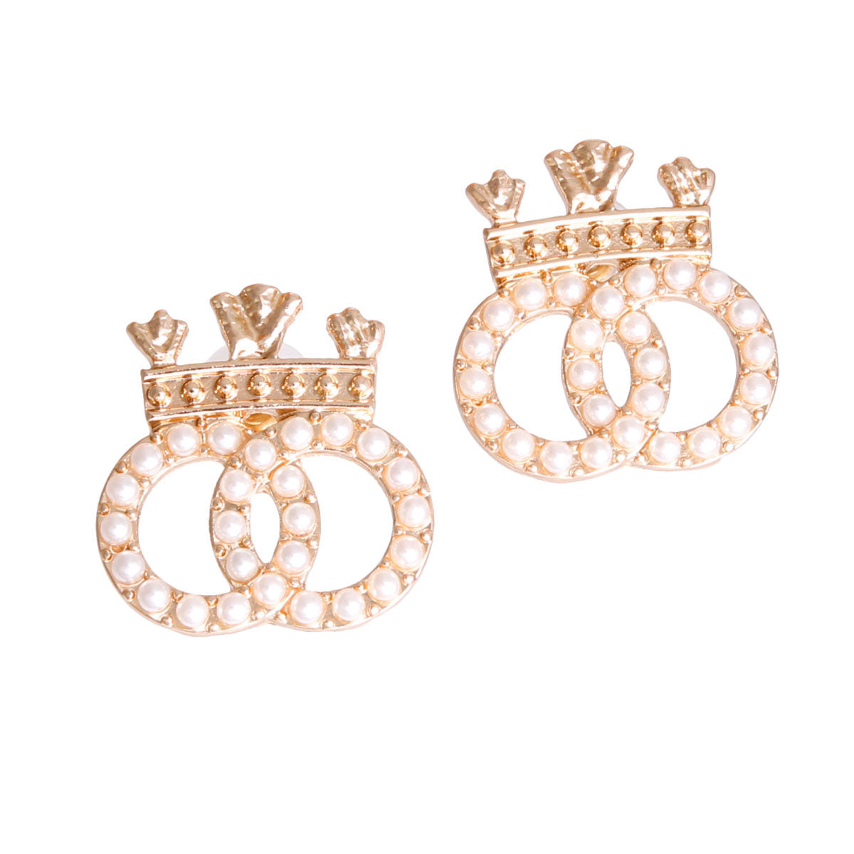 Gold Pearl Crown Designer Studs|1 inch - Premium Wholesale Jewelry from Pinktown - Just $9! Shop now at chiquestyles