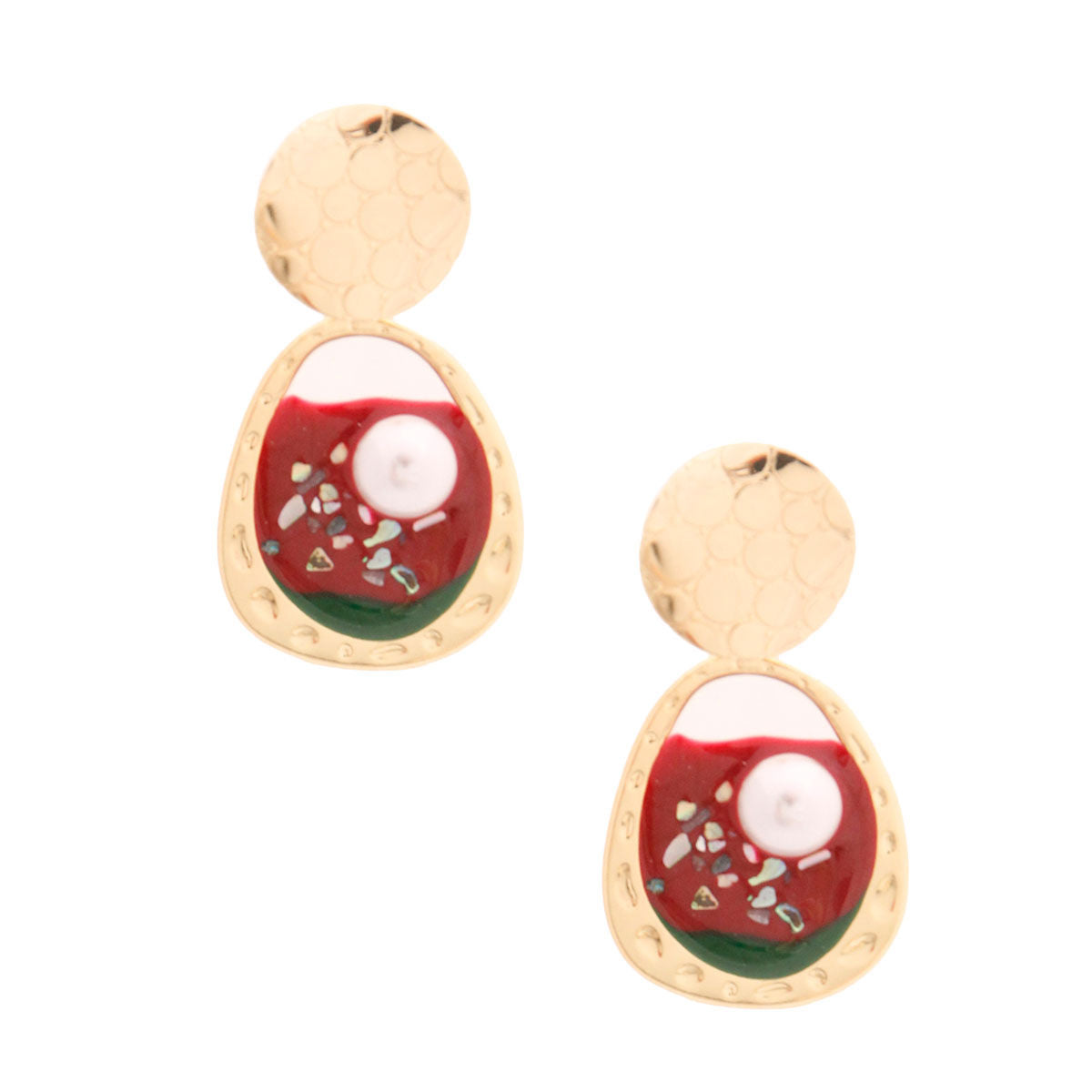 Gold and Red Resin Oval Earrings|2.5 inches - Premium Wholesale Jewelry from Pinktown - Just $6! Shop now at chiquestyles