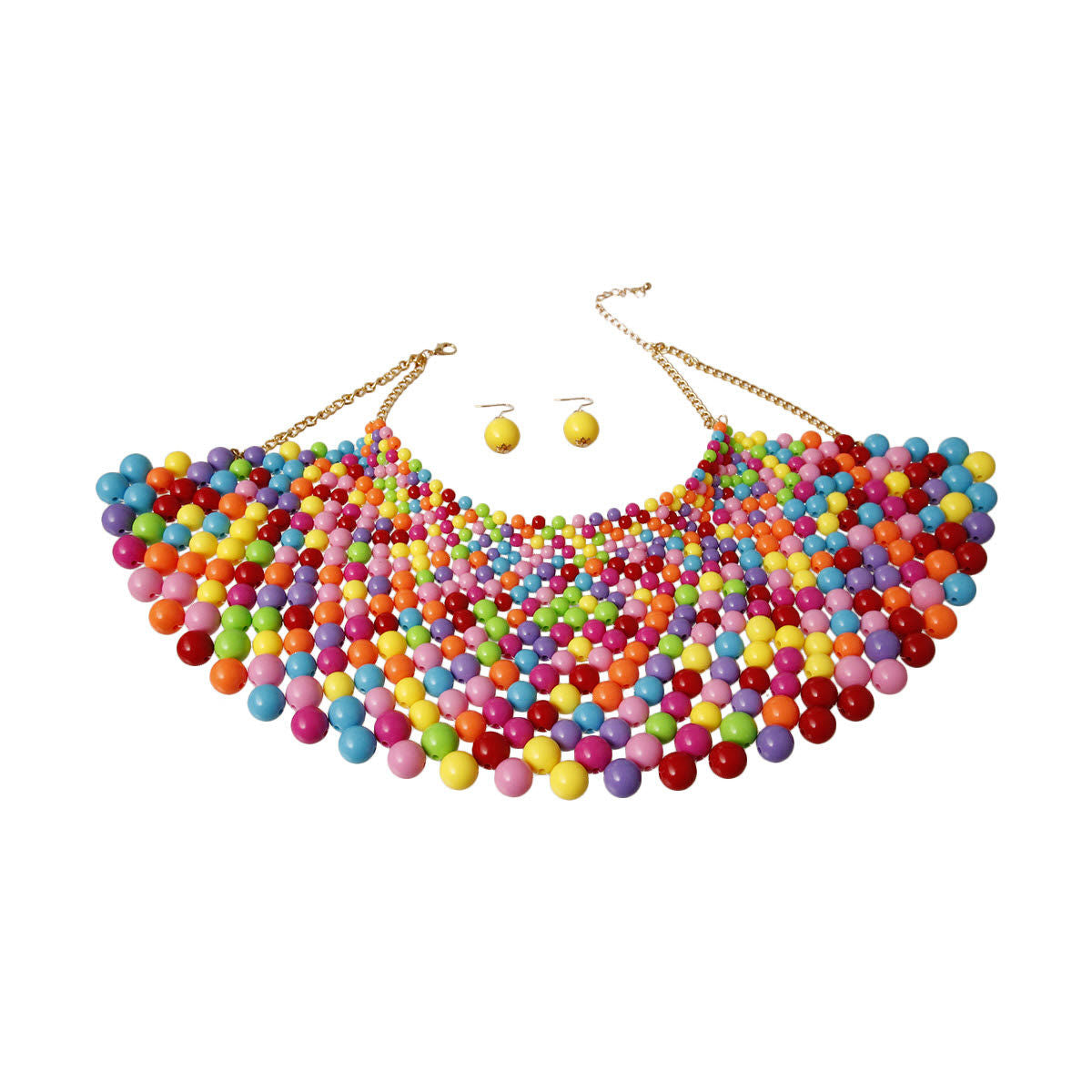 Rainbow Bead Bib Necklace Set|18 inches - Premium Wholesale Jewelry from Pinktown - Just $32! Shop now at chiquestyles