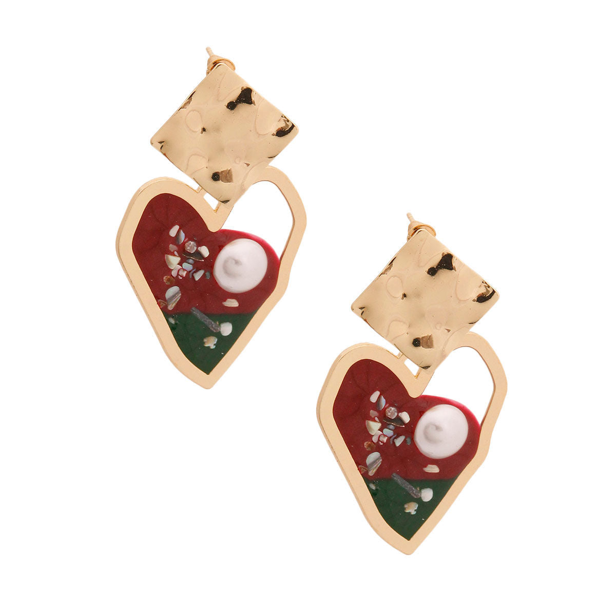 Gold and Red Resin Heart Earrings|2.5 inches - Premium Wholesale Jewelry from Pinktown - Just $6! Shop now at chiquestyles