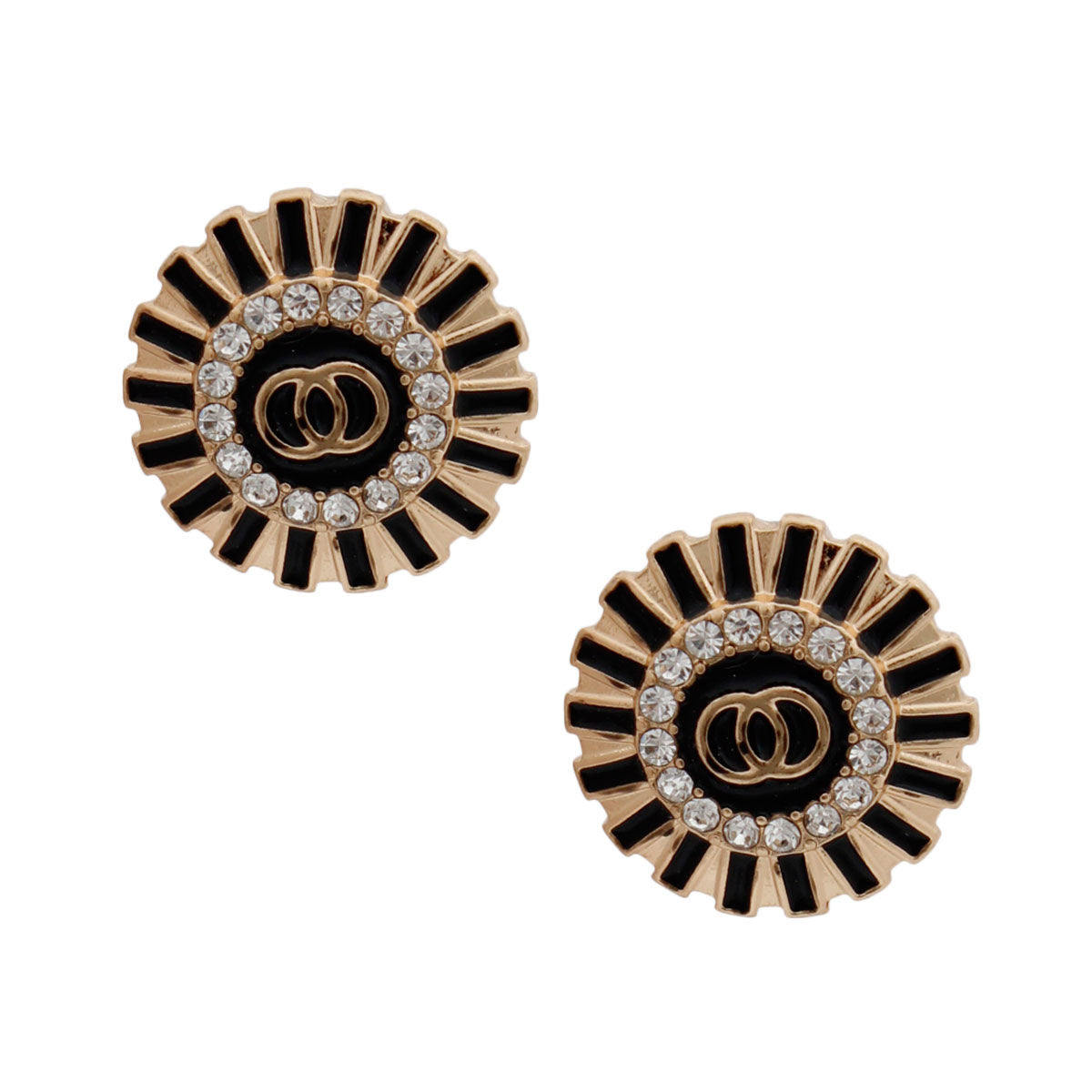 Gold and Black Lined Round Studs|1 inch - Premium Wholesale Jewelry from Pinktown - Just $11! Shop now at chiquestyles