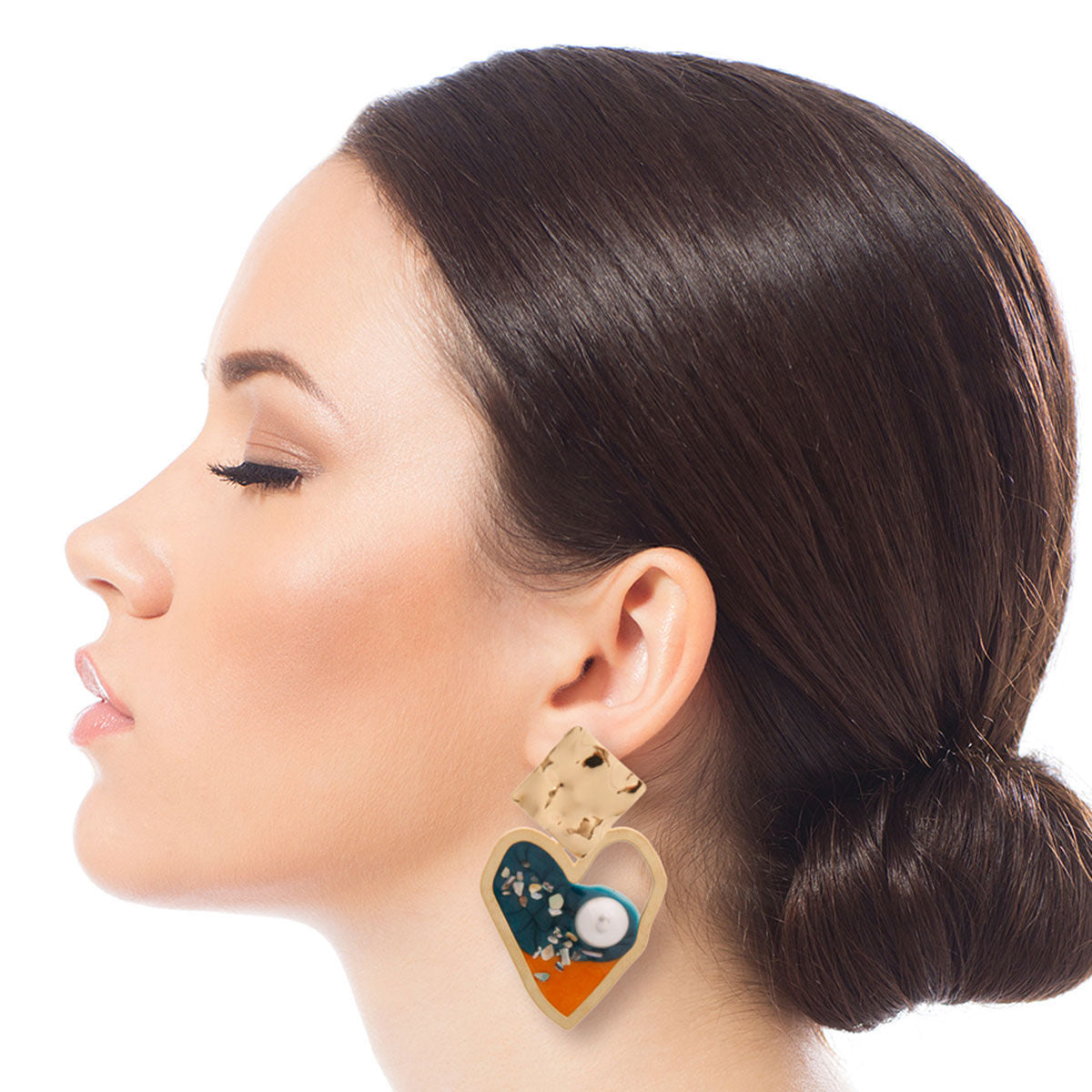 Gold and Blue Resin Heart Earrings|2.5 inches - Premium Wholesale Jewelry from Pinktown - Just $6! Shop now at chiquestyles