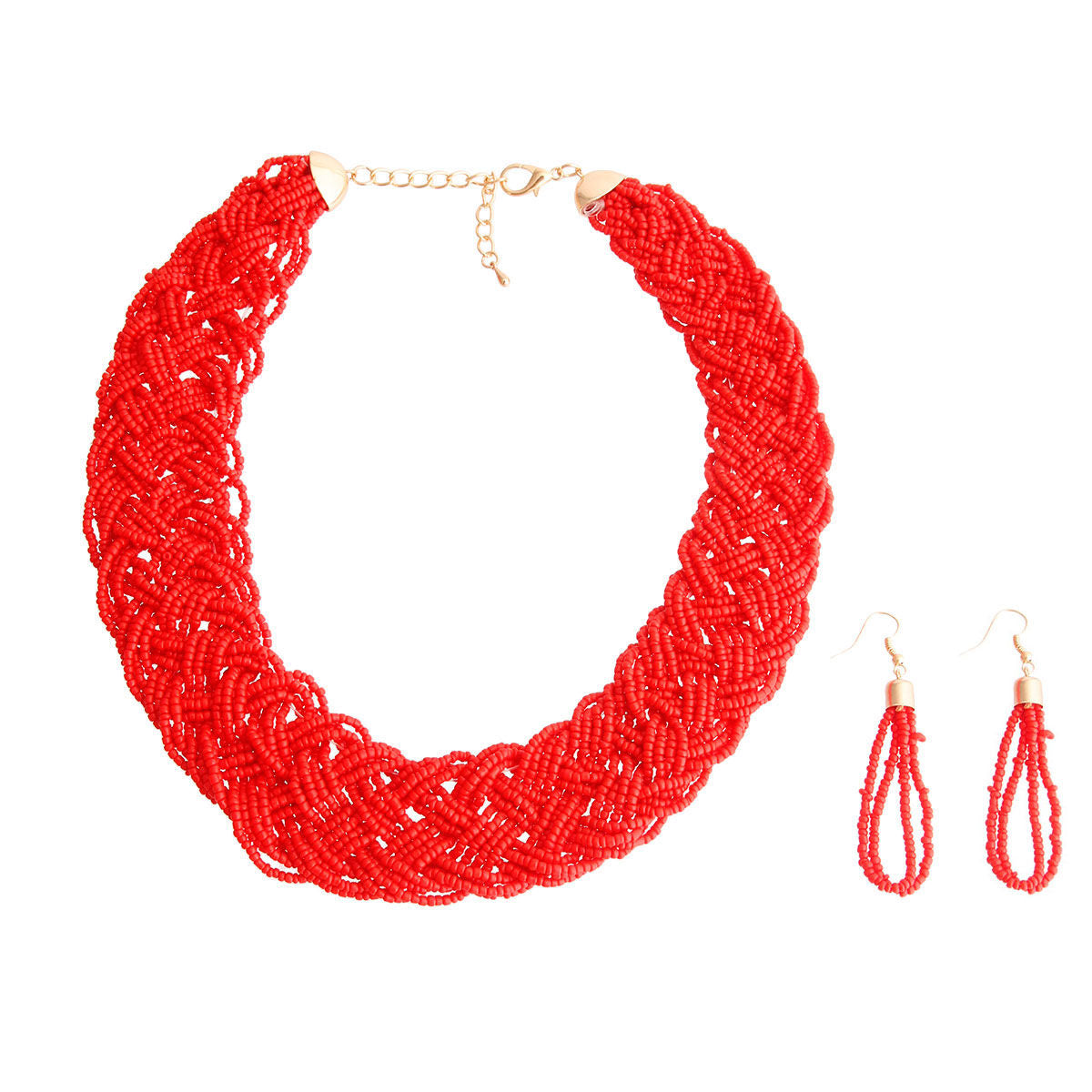 Red Seed Bead Braided Collar Set|18 inches - Premium Wholesale Jewelry from Pinktown - Just $11! Shop now at chiquestyles