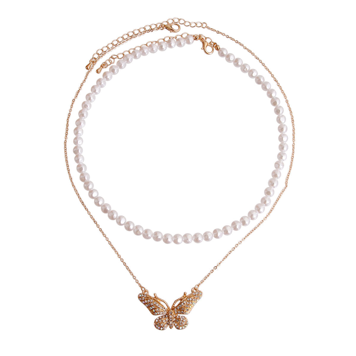 2 Pcs Gold Pearl Butterfly Necklace|15 + 3 inches - Premium Wholesale Jewelry from Pinktown - Just $12! Shop now at chiquestyles