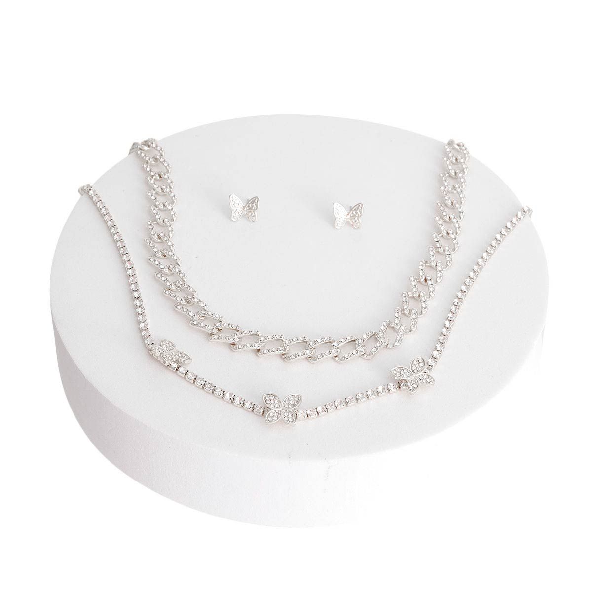 Silver Rhinestone Butterfly Station 2Pc Set|16 inches - Premium Wholesale Jewelry from Pinktown - Just $21! Shop now at chiquestyles