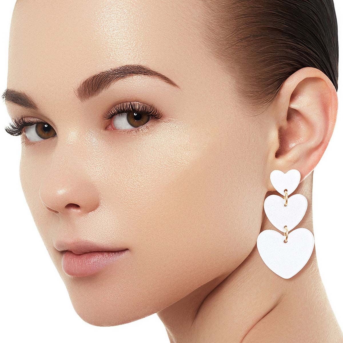 White Graduated Triple Earrings|2 inches - Premium Wholesale Jewelry from Pinktown - Just $11! Shop now at chiquestyles